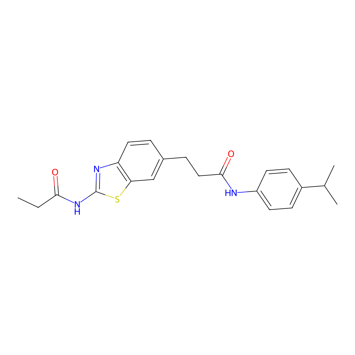 N-(4-isopropylphenyl)-3-[2-(propionylamino)-1,3-benzothiazol-6-yl]propanamide molecular structure, CAS 1114597-61-3