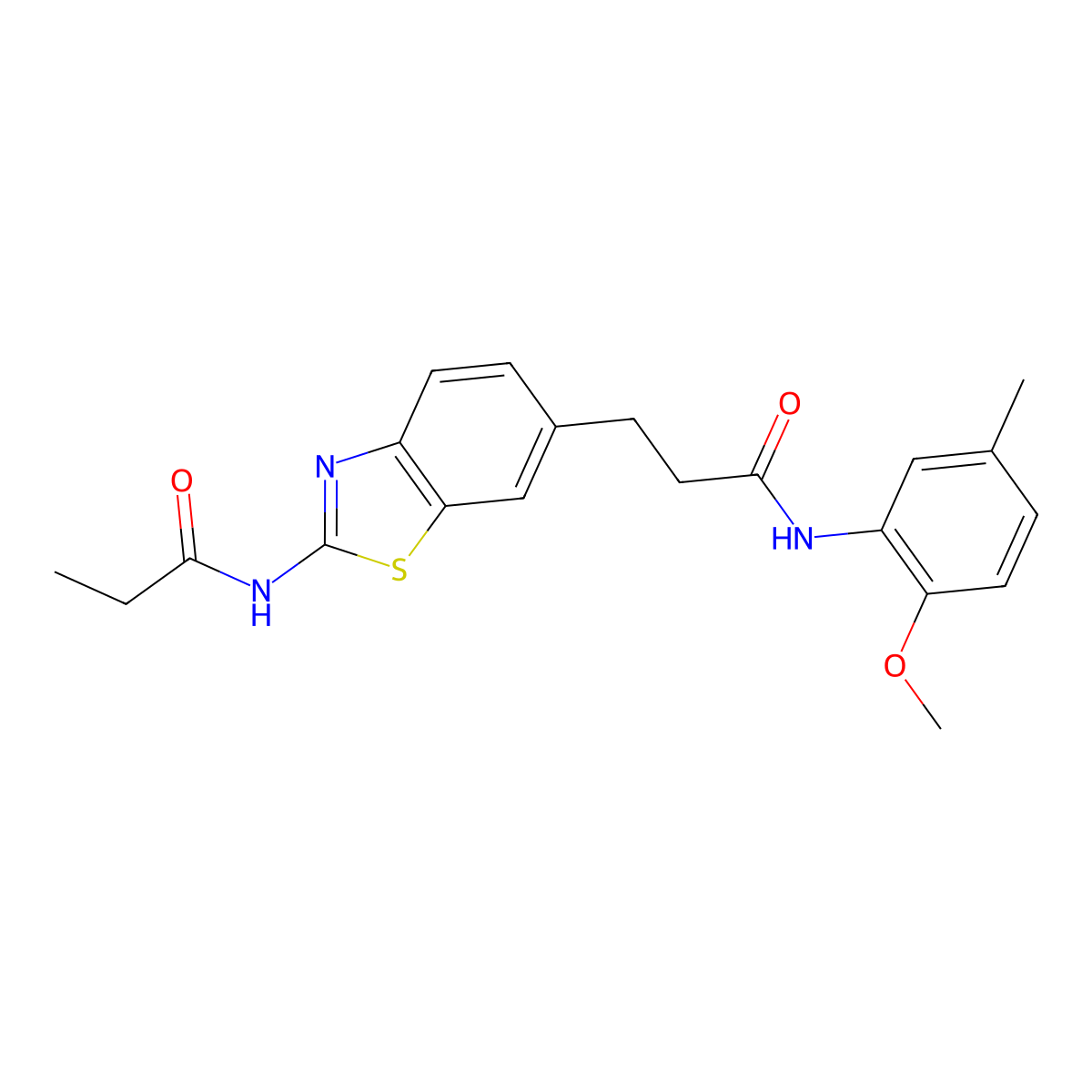N-(2-methoxy-5-methylphenyl)-3-[2-(propionylamino)-1,3-benzothiazol-6-yl]propanamide molecular structure, CAS 1114597-76-0