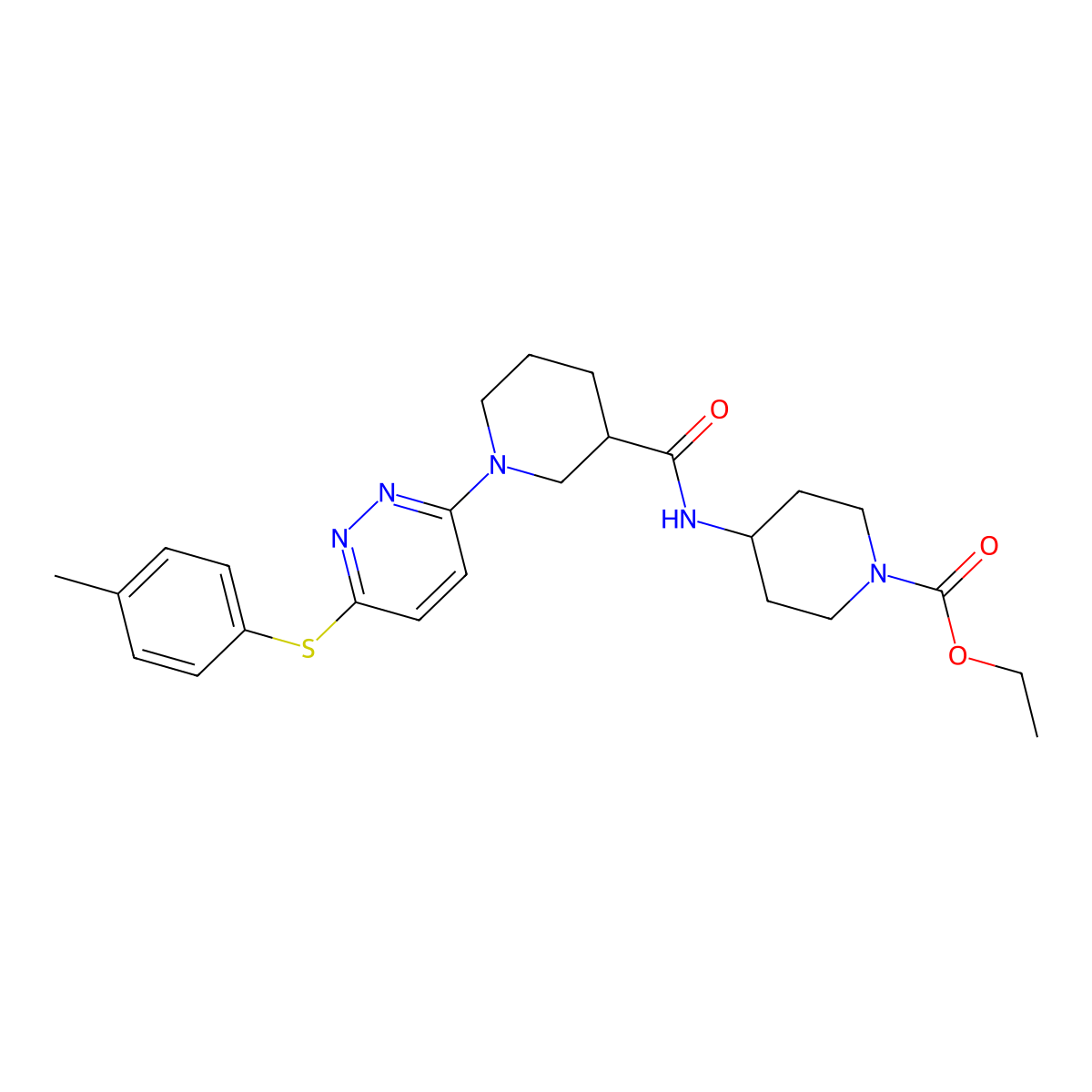 Ethyl 4-(1-(6-(p-tolylthio)pyridazin-3-yl)piperidine-3-carboxamido)piperidine-1-carboxylate molecular structure, CAS 1114600-41-7