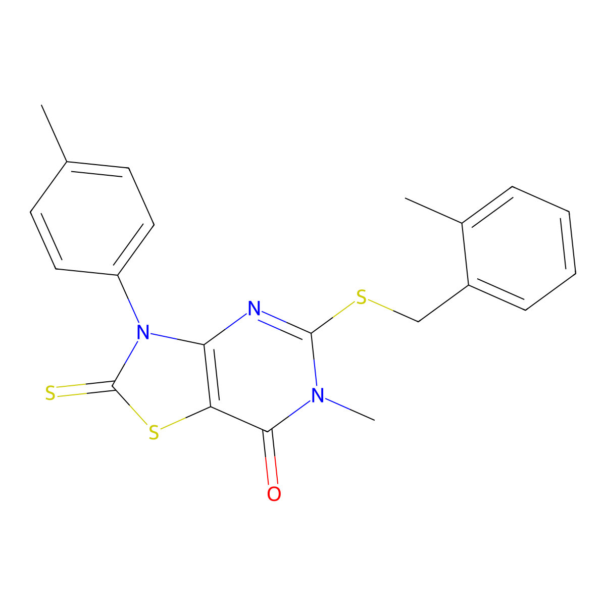 6-methyl-5-((2-methylbenzyl)thio)-2-thioxo-3-(p-tolyl)-2,3-dihydrothiazolo[4,5-d]pyrimidin-7(6H)-one molecular structure, CAS 1114603-39-2