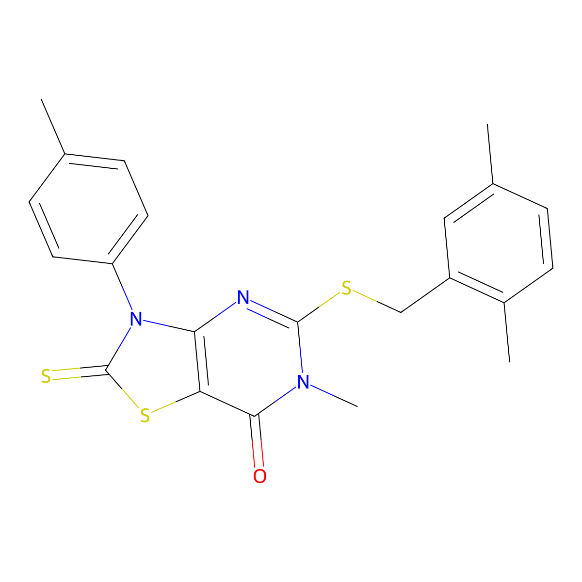 5-((2,5-dimethylbenzyl)thio)-6-methyl-2-thioxo-3-(p-tolyl)-2,3-dihydrothiazolo[4,5-d]pyrimidin-7(6H)-one molecular structure, CAS 1114603-49-4