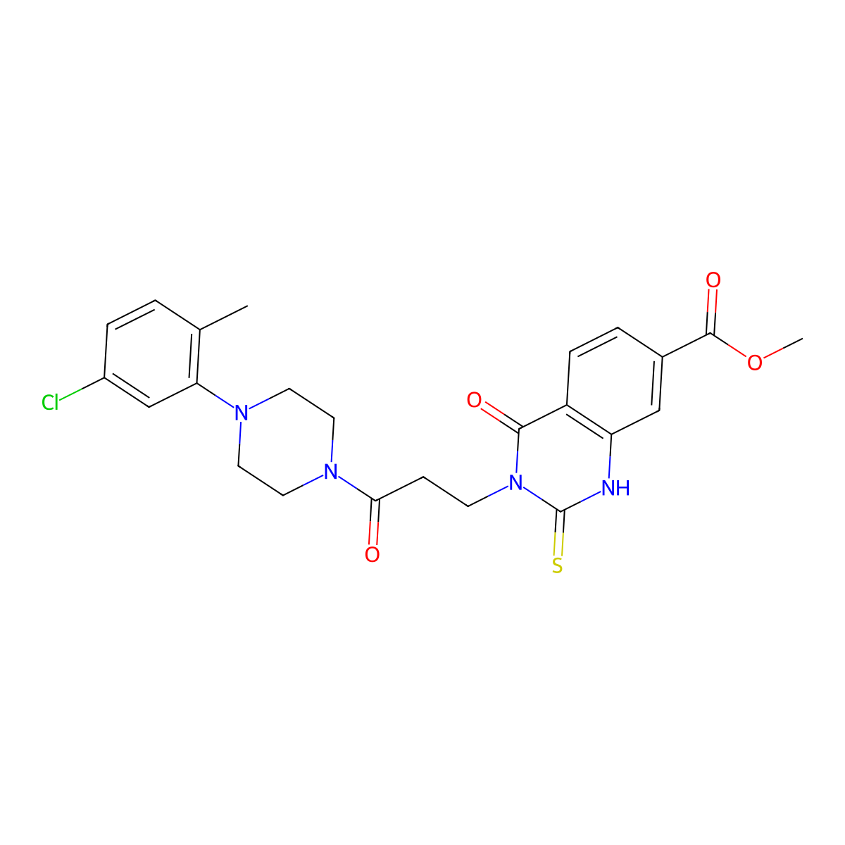 Methyl 3-(3-(4-(5-chloro-2-methylphenyl)piperazin-1-yl)-3-oxopropyl)-4-oxo-2-thioxo-1,2,3,4-tetrahydroquinazoline-7-carboxylate molecular structure, CAS 1114609-76-5