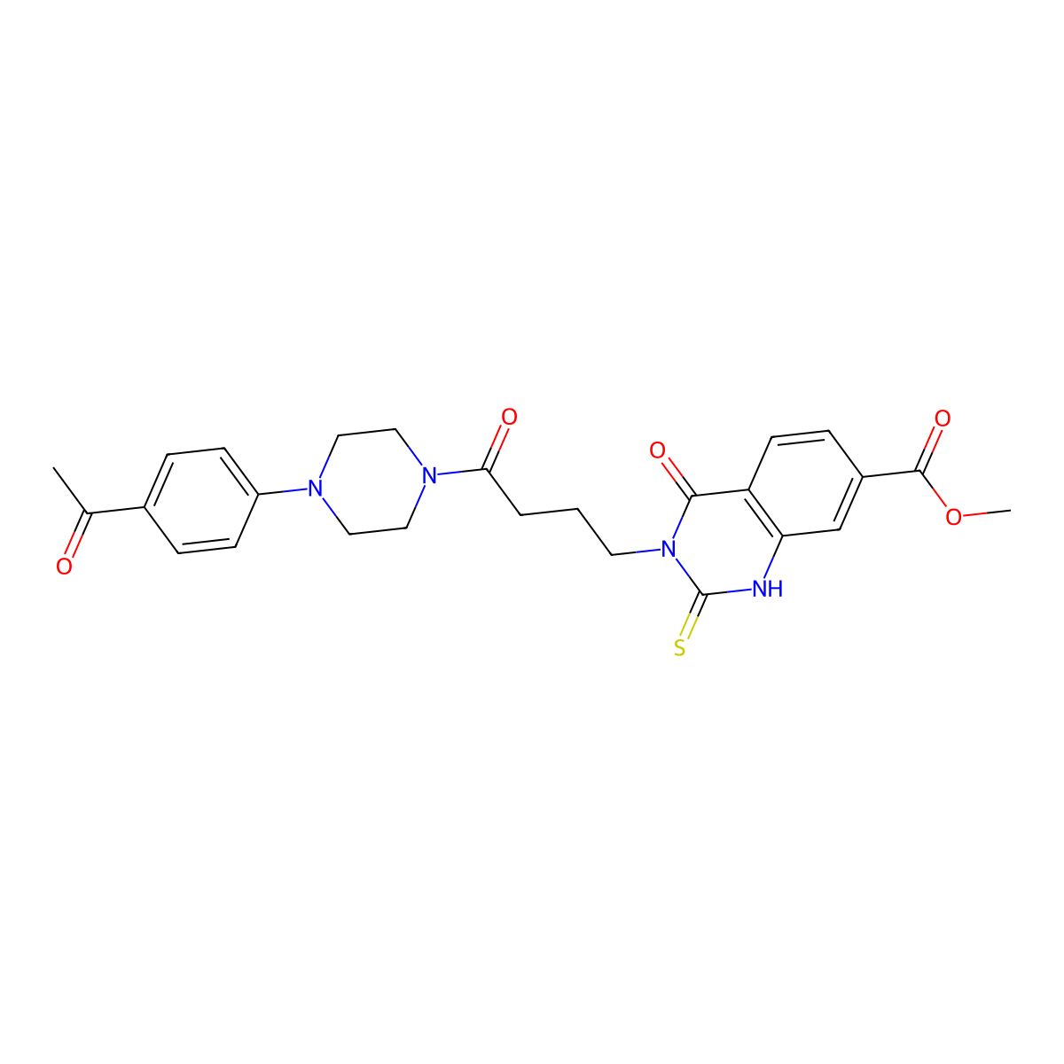 Methyl 3-(4-(4-(4-acetylphenyl)piperazin-1-yl)-4-oxobutyl)-4-oxo-2-thioxo-1,2,3,4-tetrahydroquinazoline-7-carboxylate molecular structure, CAS 1114609-97-0