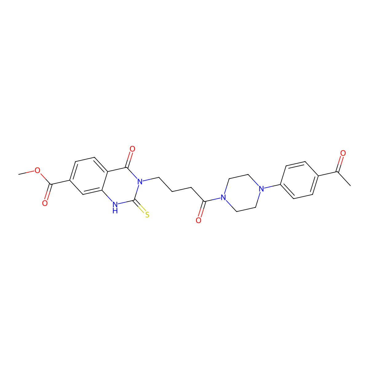 Methyl 3-(4-(4-(4-acetylphenyl)piperazin-1-yl)-4-oxobutyl)-4-oxo-2-thioxo-1,2,3,4-tetrahydroquinazoline-7-carboxylate molecular structure, CAS 1114609-97-0