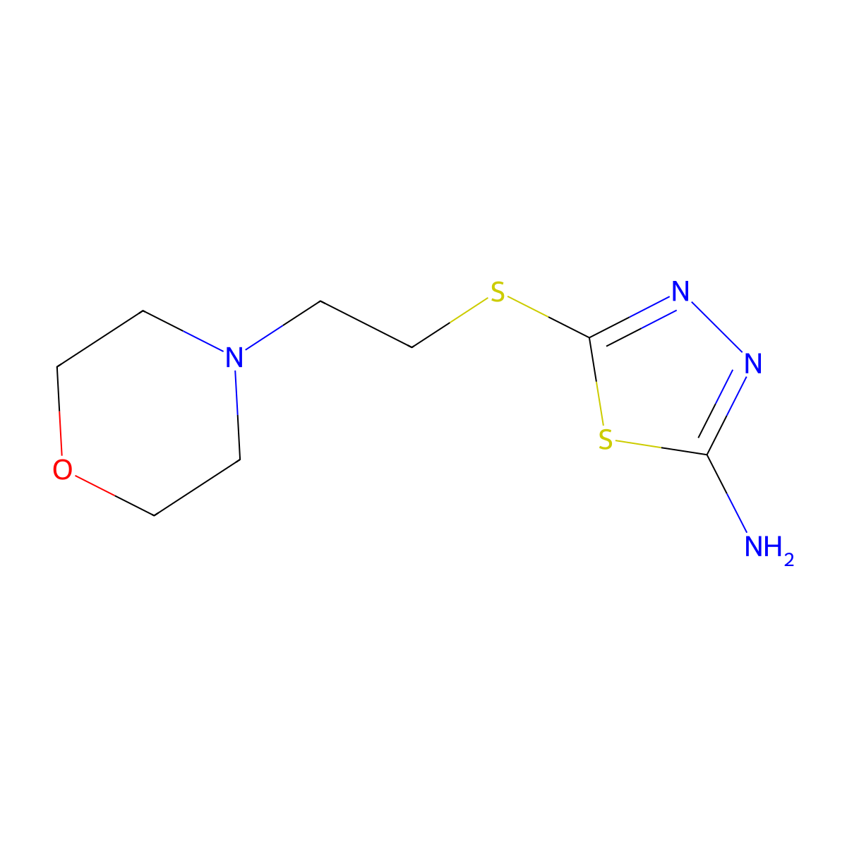 5-{[2-(Morpholin-4-yl)ethyl]sulfanyl}-1,3,4-thiadiazol-2-amine molecular structure, CAS 111461-29-1