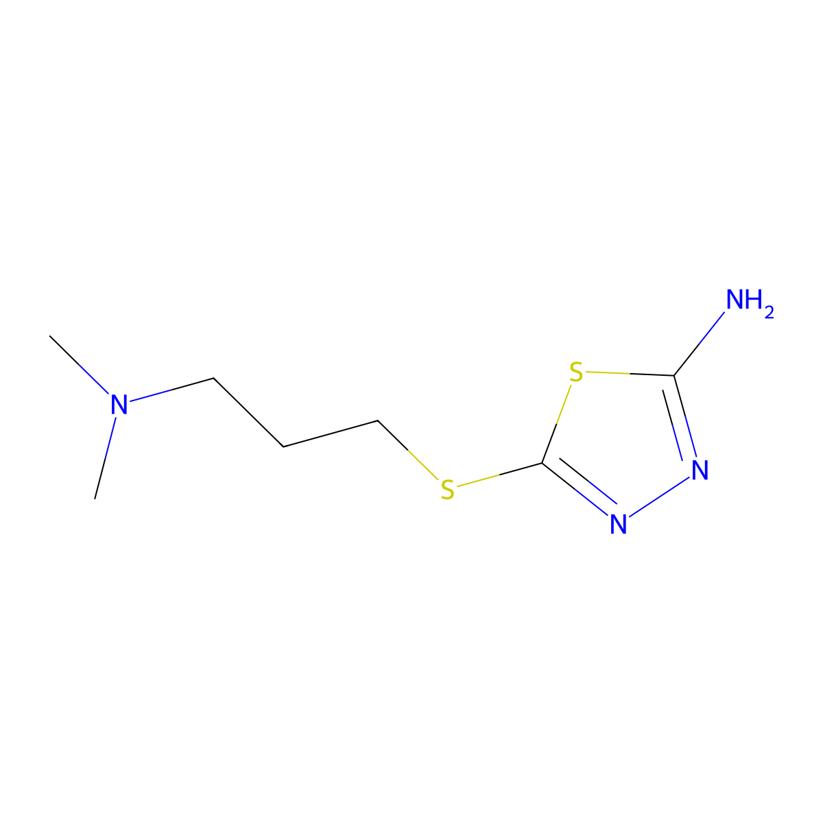 5-(3-Dimethylamino-propylsulfanyl)-[1,3,4]thiadiazol-2-ylamine molecular structure, CAS 111461-32-6