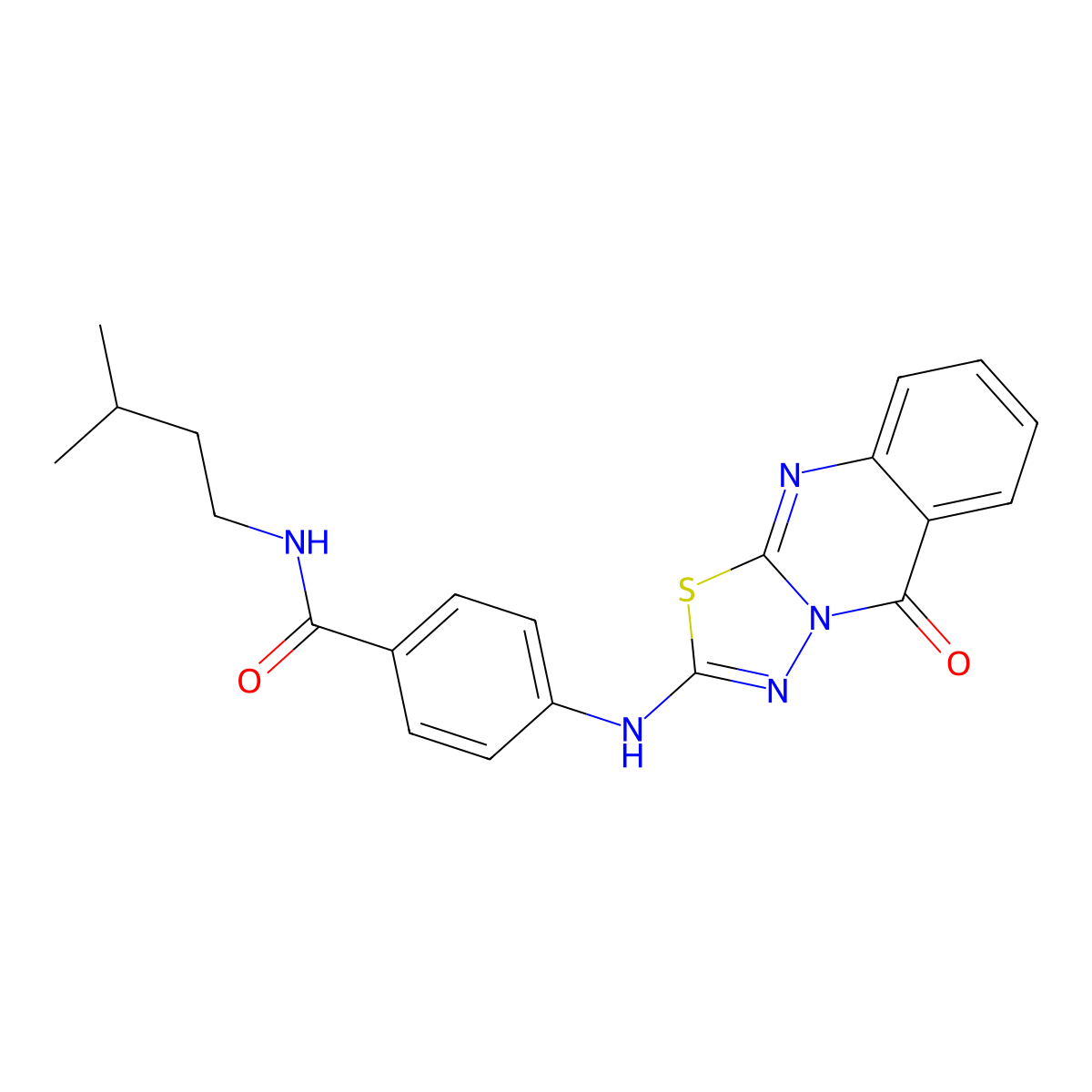 N-(3-methylbutyl)-4-({5-oxo-5H-[1,3,4]thiadiazolo[2,3-b]quinazolin-2-yl}amino)benzamide molecular structure, CAS 1114610-99-9