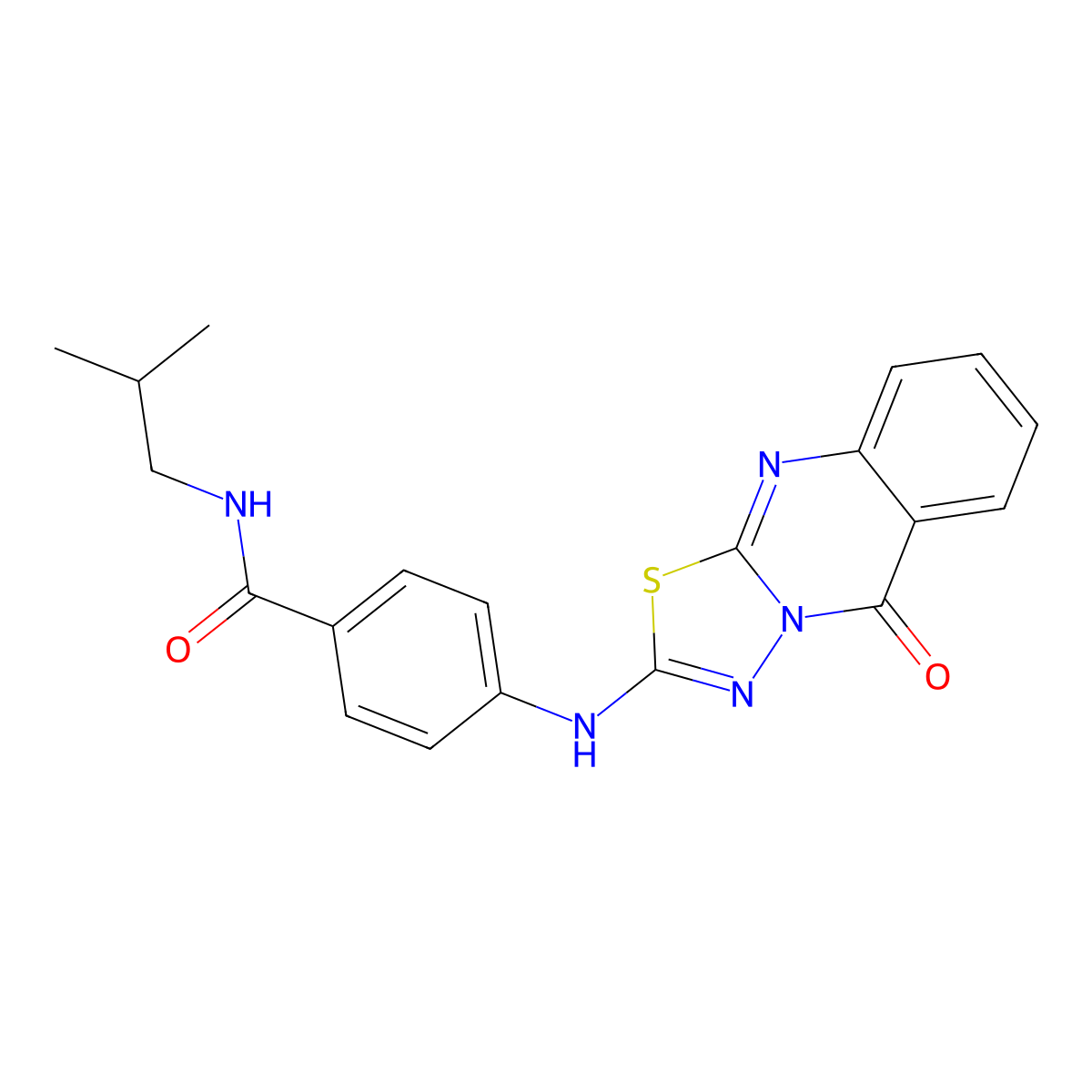 N-isobutyl-4-((5-oxo-5H-[1,3,4]thiadiazolo[2,3-b]quinazolin-2-yl)amino)benzamide molecular structure, CAS 1114611-09-4