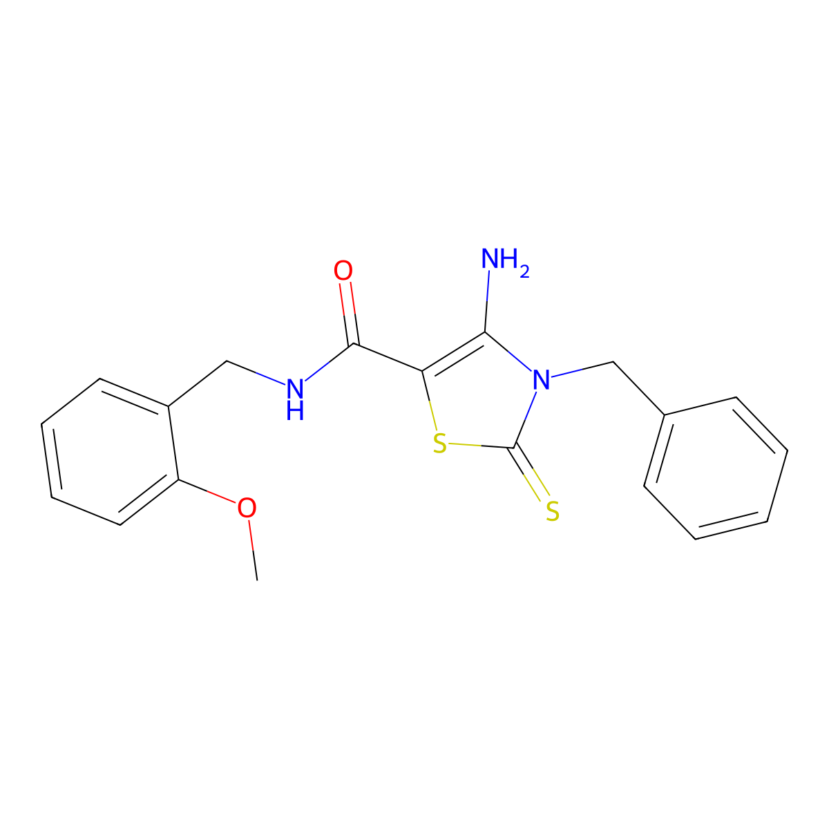 4-amino-3-benzyl-N-(2-methoxybenzyl)-2-thioxo-2,3-dihydrothiazole-5-carboxamide molecular structure, CAS 1114611-88-9
