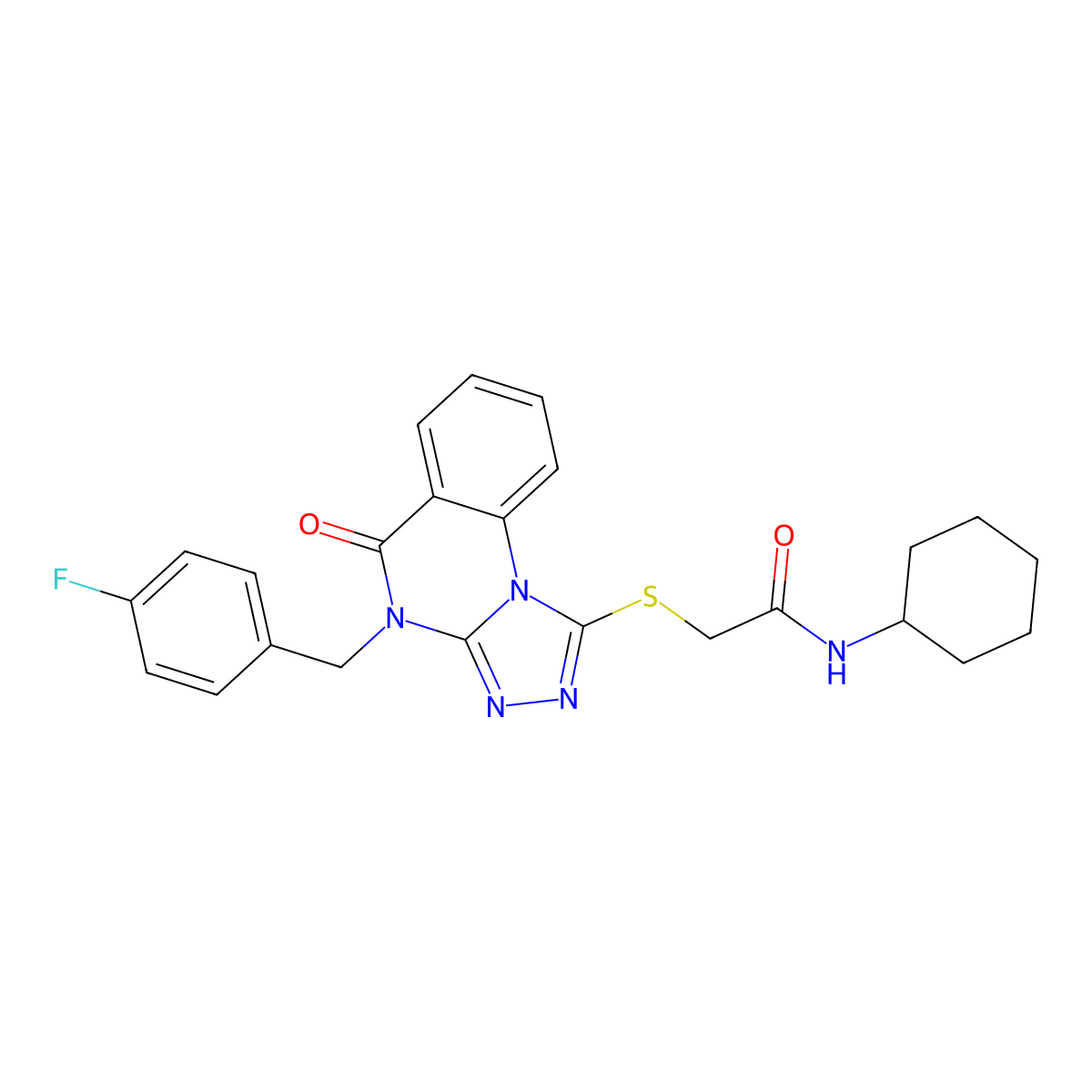 N-cyclohexyl-2-((4-(4-fluorobenzyl)-5-oxo-4,5-dihydro-[1,2,4]triazolo[4,3-a]quinazolin-1-yl)thio)acetamide molecular structure, CAS 1114613-92-1