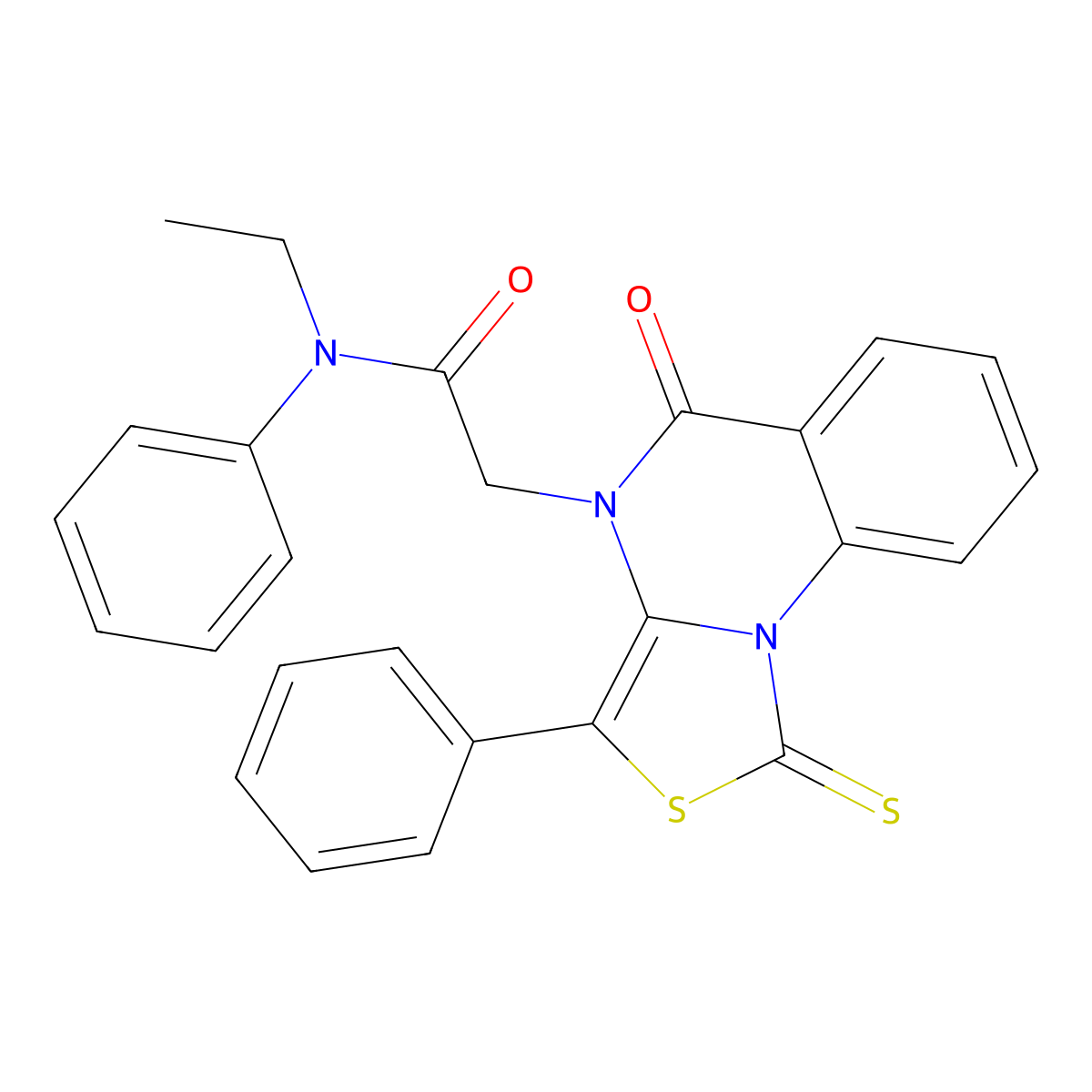 N-ethyl-2-(5-oxo-3-phenyl-1-thioxo-1H-thiazolo[3,4-a]quinazolin-4(5H)-yl)-N-phenylacetamide molecular structure, CAS 1114614-27-5