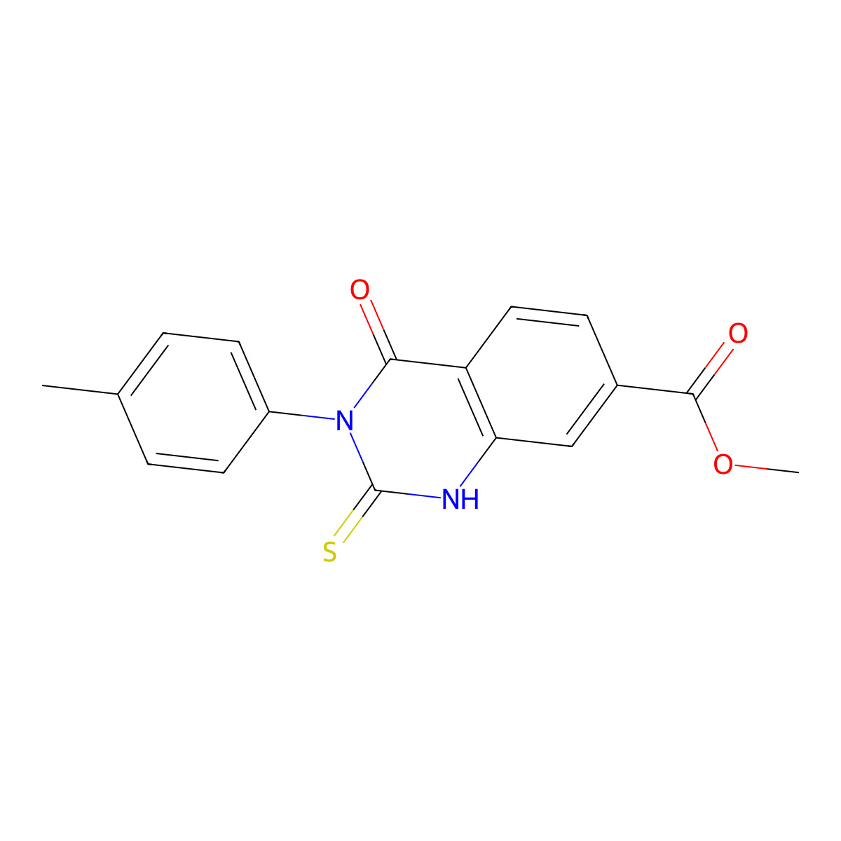 Methyl 3-(4-methylphenyl)-4-oxo-2-thioxo-1,2,3,4-tetrahydroquinazoline-7-carboxylate molecular structure, CAS 1114620-48-2