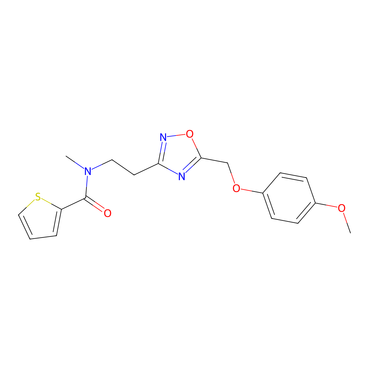 N-(2-{5-[(4-methoxyphenoxy)methyl]-1,2,4-oxadiazol-3-yl}ethyl)-N-methylthiophene-2-carboxamide molecular structure, CAS 1114624-94-0