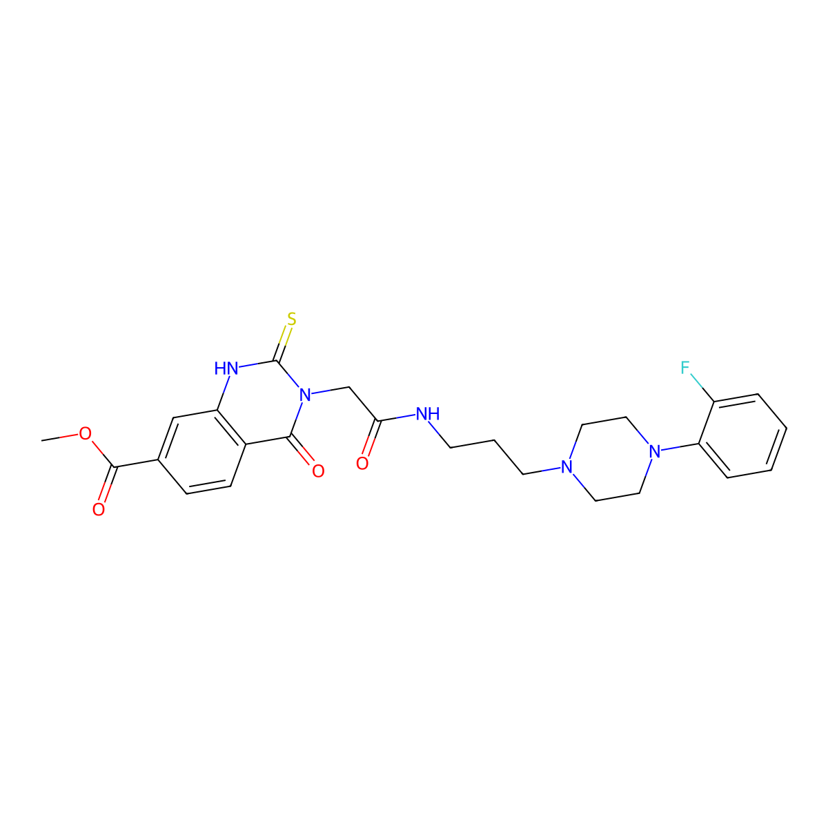 Methyl 3-(2-((3-(4-(2-fluorophenyl)piperazin-1-yl)propyl)amino)-2-oxoethyl)-4-oxo-2-thioxo-1,2,3,4-tetrahydroquinazoline-7-carboxylate molecular structure, CAS 1114626-83-3