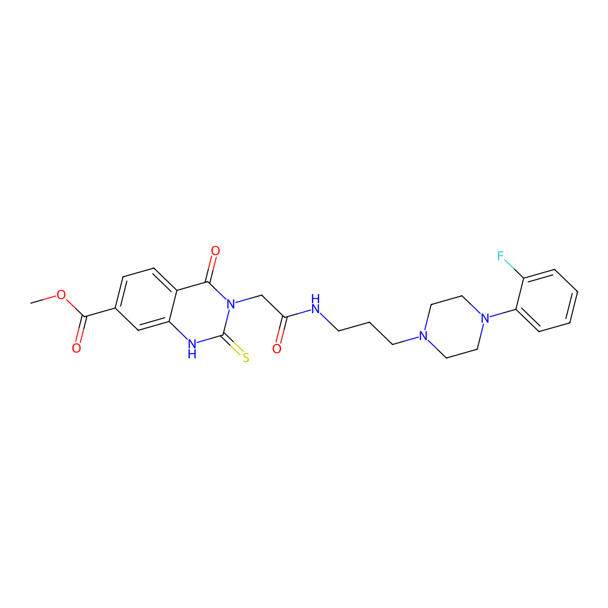 Methyl 3-(2-((3-(4-(2-fluorophenyl)piperazin-1-yl)propyl)amino)-2-oxoethyl)-4-oxo-2-thioxo-1,2,3,4-tetrahydroquinazoline-7-carboxylate molecular structure, CAS 1114626-83-3