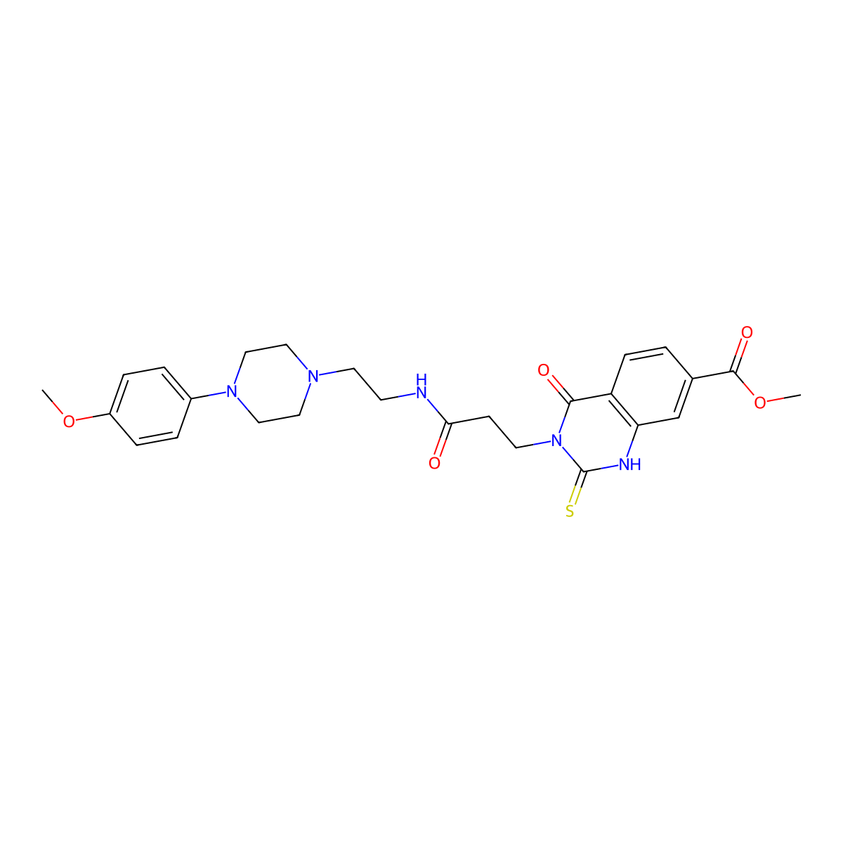 Methyl 3-(3-((2-(4-(4-methoxyphenyl)piperazin-1-yl)ethyl)amino)-3-oxopropyl)-4-oxo-2-thioxo-1,2,3,4-tetrahydroquinazoline-7-carboxylate molecular structure, CAS 1114627-08-5