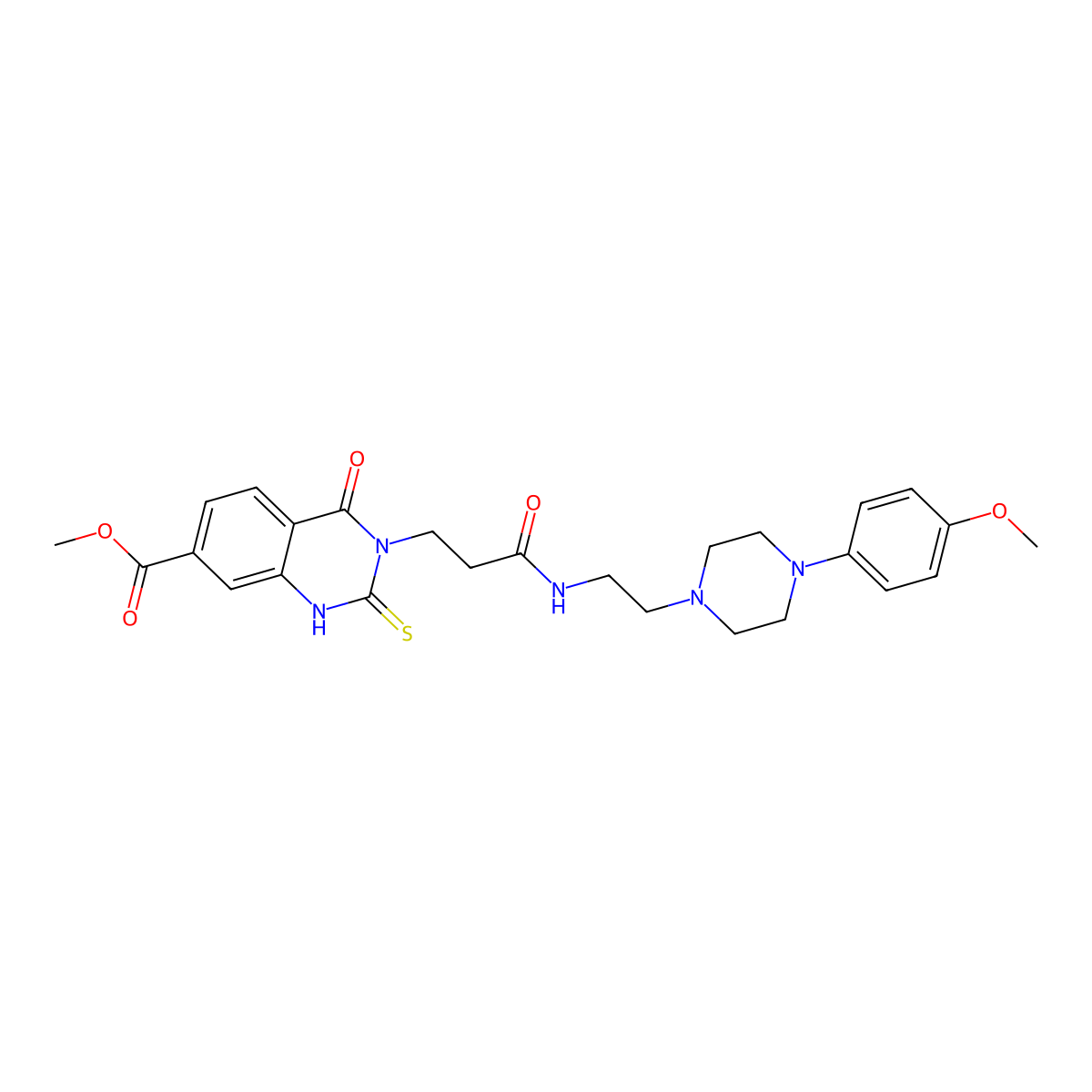 Methyl 3-(3-((2-(4-(4-methoxyphenyl)piperazin-1-yl)ethyl)amino)-3-oxopropyl)-4-oxo-2-thioxo-1,2,3,4-tetrahydroquinazoline-7-carboxylate molecular structure, CAS 1114627-08-5
