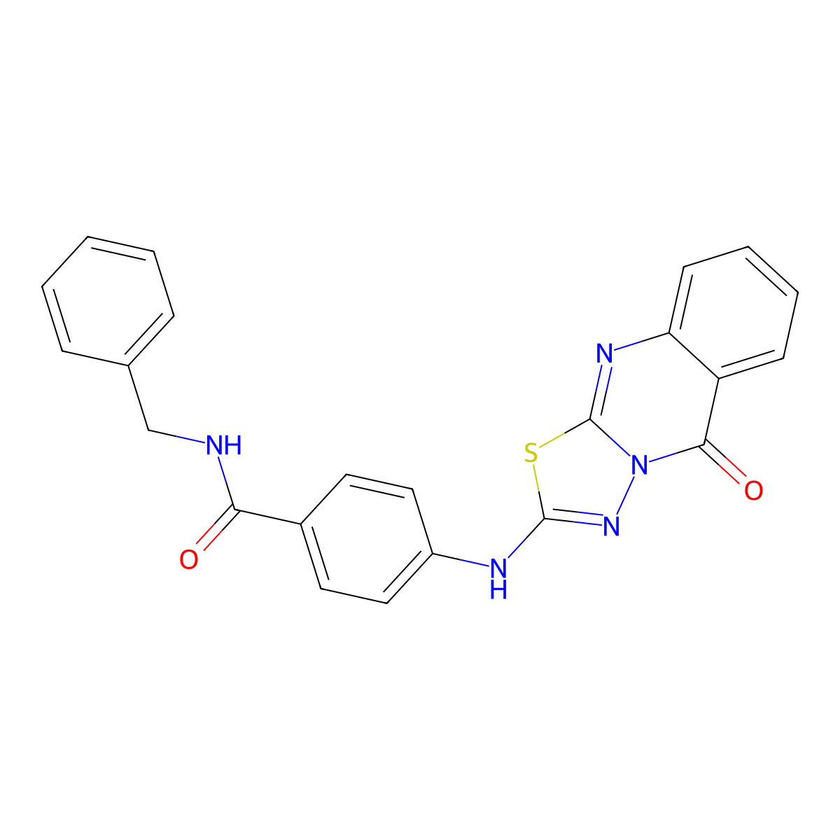 N-benzyl-4-({5-oxo-5H-[1,3,4]thiadiazolo[2,3-b]quinazolin-2-yl}amino)benzamide molecular structure, CAS 1114627-45-0