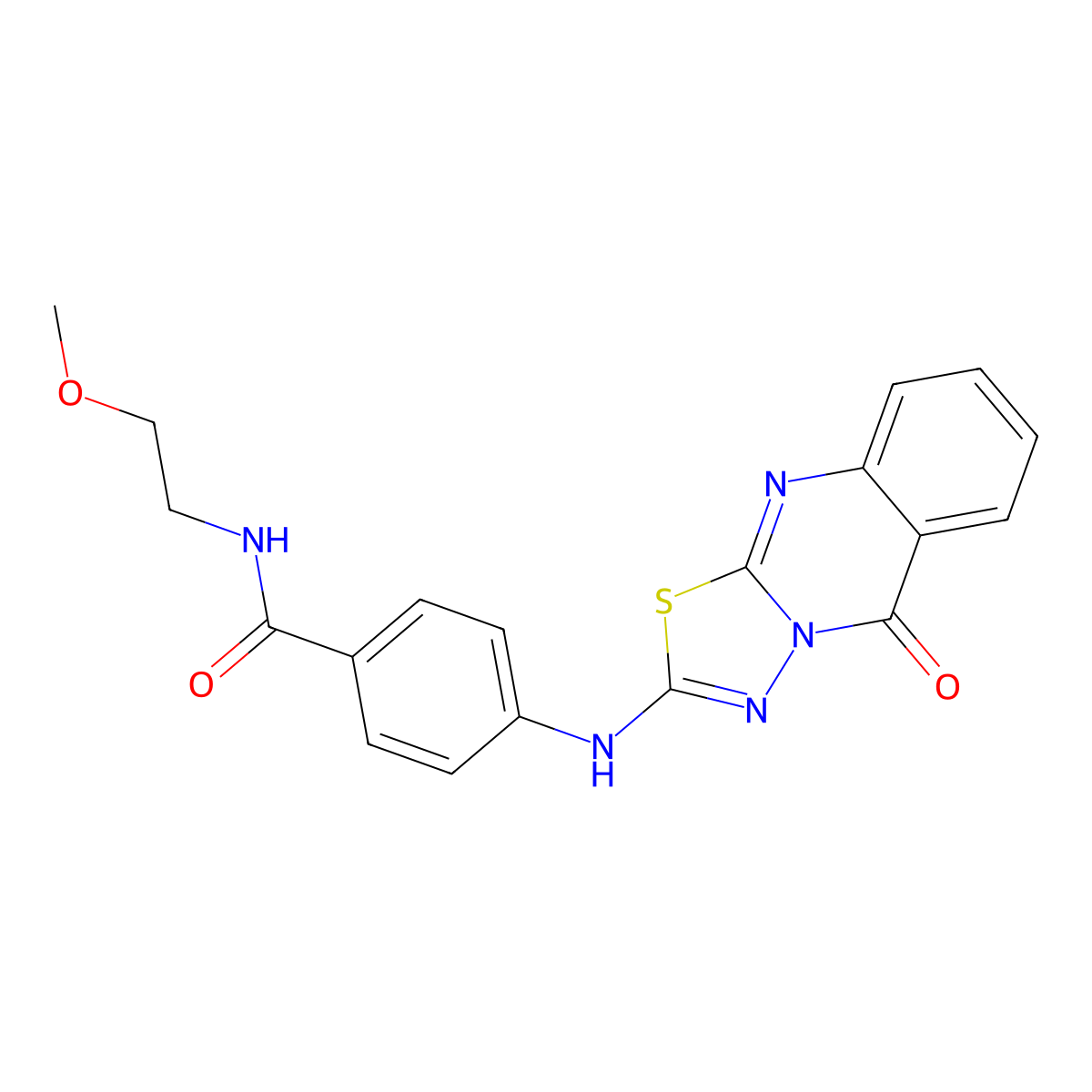 N-(2-methoxyethyl)-4-({5-oxo-5H-[1,3,4]thiadiazolo[2,3-b]quinazolin-2-yl}amino)benzamide molecular structure, CAS 1114627-56-3
