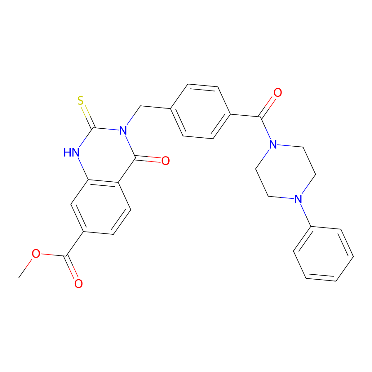 Methyl 4-oxo-3-(4-(4-phenylpiperazine-1-carbonyl)benzyl)-2-thioxo-1,2,3,4-tetrahydroquinazoline-7-carboxylate molecular structure, CAS 1114628-51-1