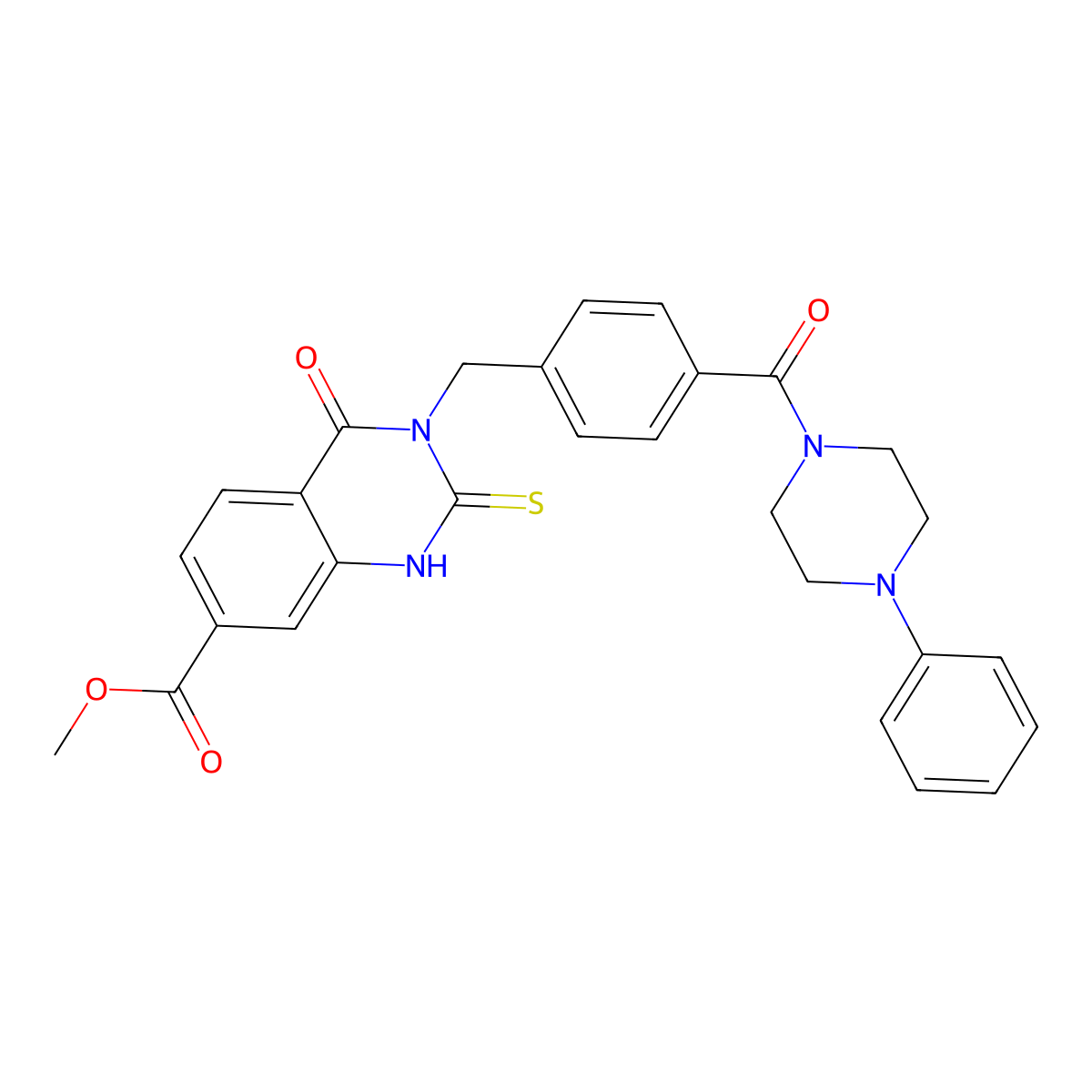 Methyl 4-oxo-3-(4-(4-phenylpiperazine-1-carbonyl)benzyl)-2-thioxo-1,2,3,4-tetrahydroquinazoline-7-carboxylate molecular structure, CAS 1114628-51-1