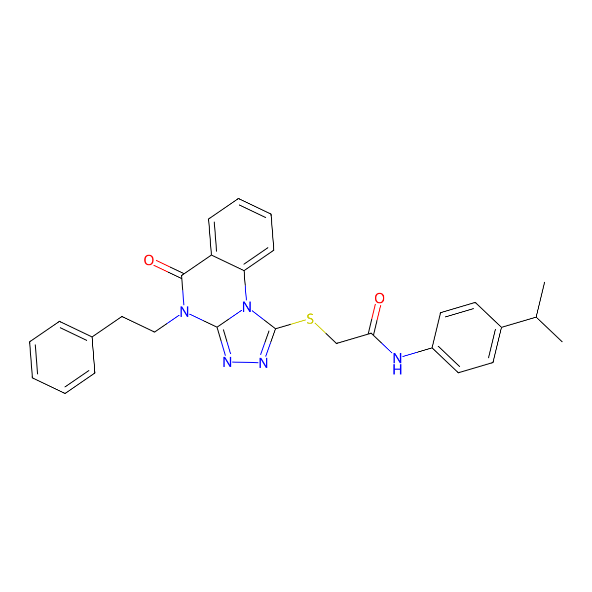 N-(4-isopropylphenyl)-2-((5-oxo-4-phenethyl-4,5-dihydro-[1,2,4]triazolo[4,3-a]quinazolin-1-yl)thio)acetamide molecular structure, CAS 1114630-91-9