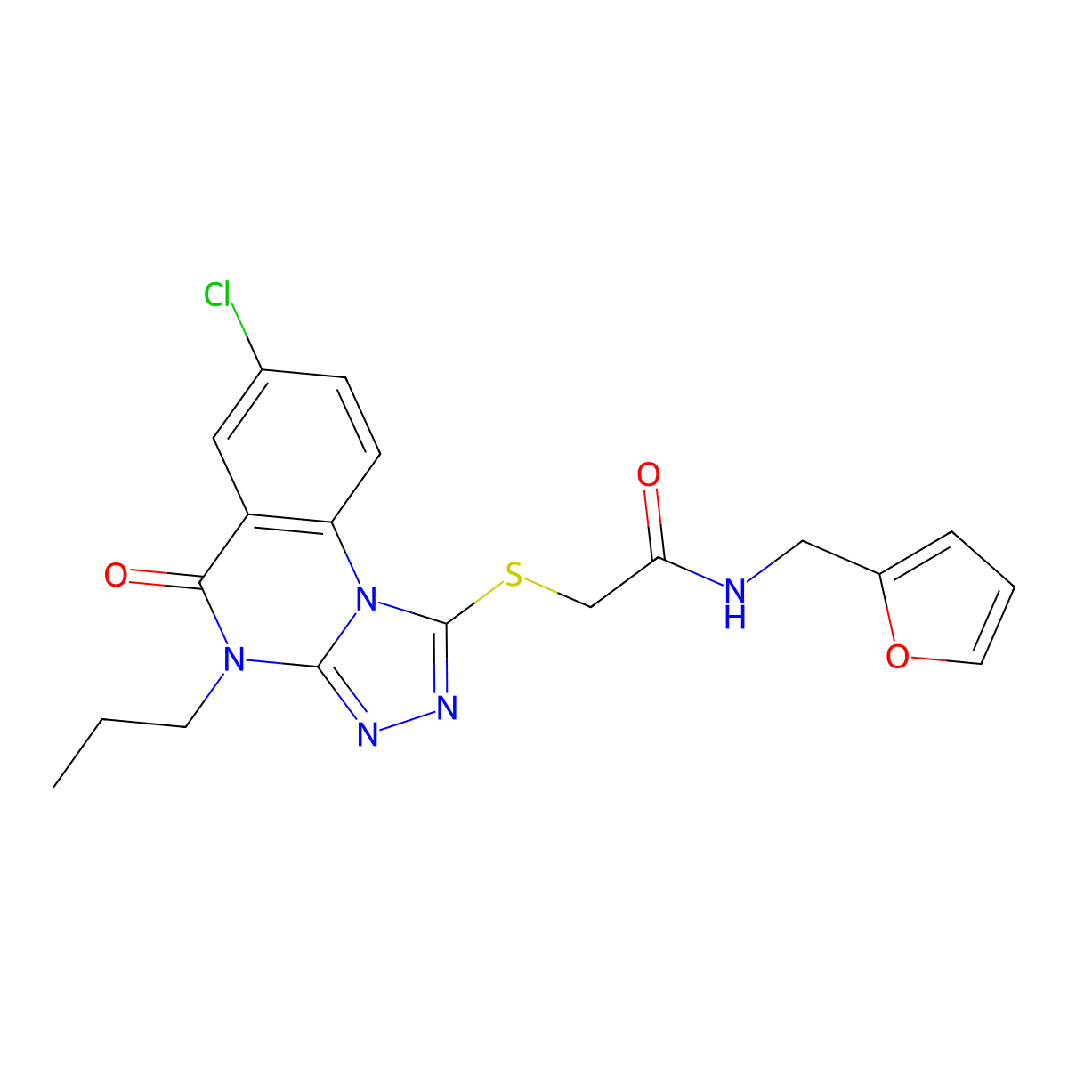 2-((7-chloro-5-oxo-4-propyl-4,5-dihydro-[1,2,4]triazolo[4,3-a]quinazolin-1-yl)thio)-N-(furan-2-ylmethyl)acetamide molecular structure, CAS 1114630-96-4