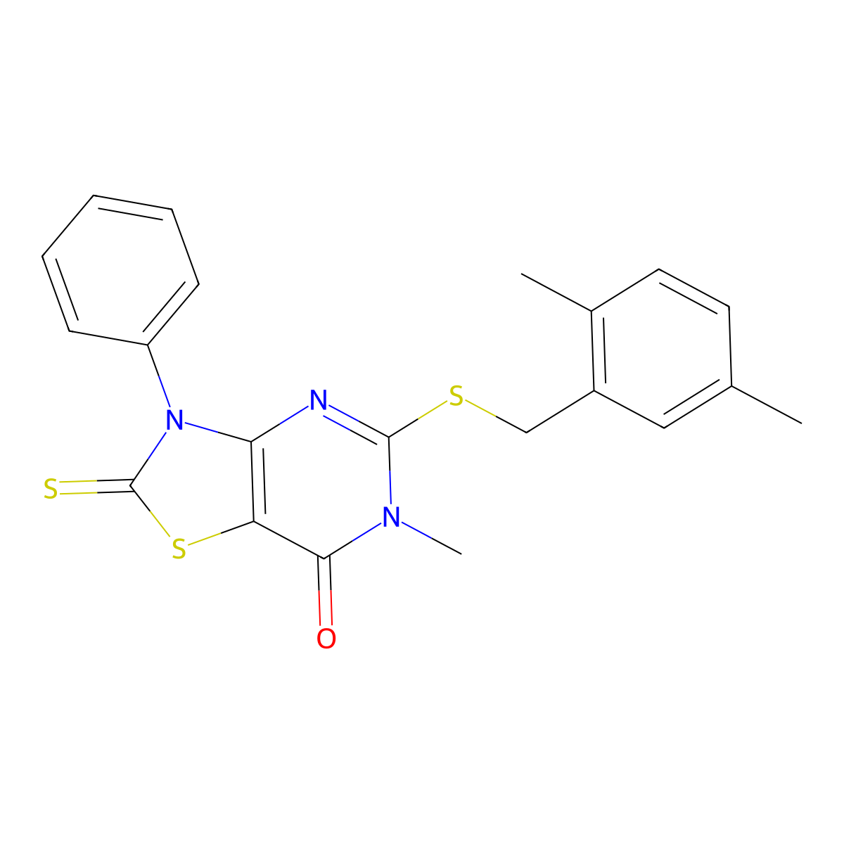 5-((2,5-dimethylbenzyl)thio)-6-methyl-3-phenyl-2-thioxo-2,3-dihydrothiazolo[4,5-d]pyrimidin-7(6H)-one molecular structure, CAS 1114633-96-3