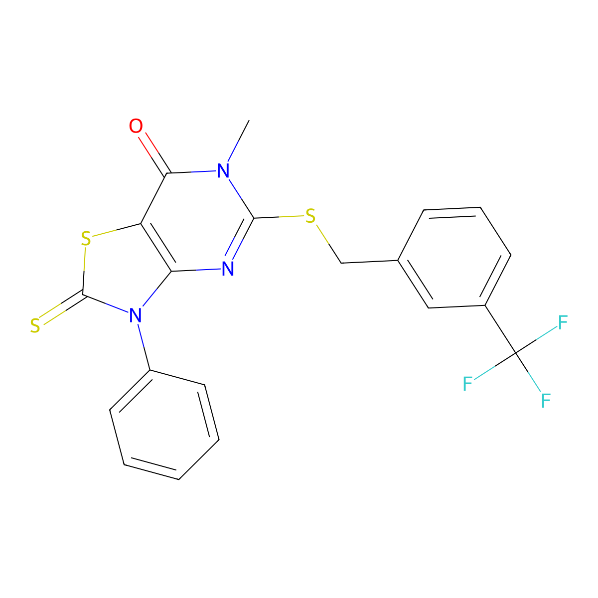 6-methyl-3-phenyl-2-thioxo-5-((3-(trifluoromethyl)benzyl)thio)-2,3-dihydrothiazolo[4,5-d]pyrimidin-7(6H)-one molecular structure, CAS 1114635-95-8