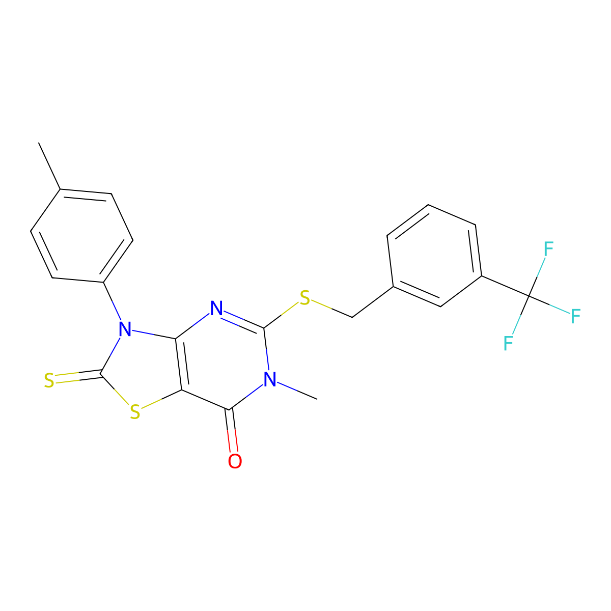 6-methyl-2-thioxo-3-(p-tolyl)-5-((3-(trifluoromethyl)benzyl)thio)-2,3-dihydrothiazolo[4,5-d]pyrimidin-7(6H)-one molecular structure, CAS 1114636-66-6