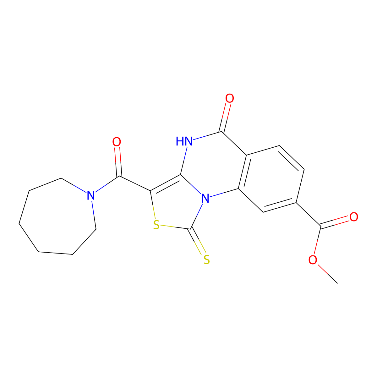 methyl 3-(azepane-1-carbonyl)-5-oxo-1-thioxo-4,5-dihydro-1H-thiazolo[3,4-a]quinazoline-8-carboxylate molecular structure, CAS 1114636-69-9