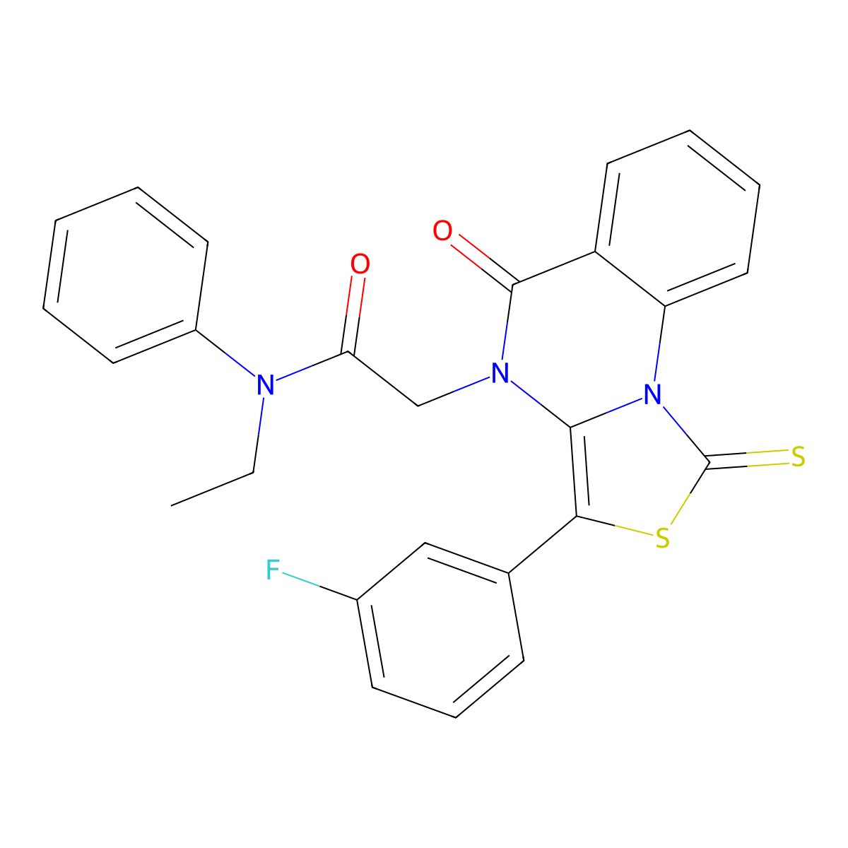 N-ethyl-2-(3-(3-fluorophenyl)-5-oxo-1-thioxo-1H-thiazolo[3,4-a]quinazolin-4(5H)-yl)-N-phenylacetamide molecular structure, CAS 1114637-11-4
