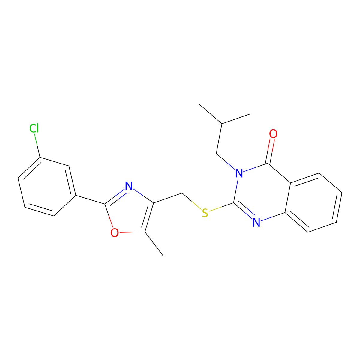 2-(((2-(3-chlorophenyl)-5-methyloxazol-4-yl)methyl)thio)-3-isobutylquinazolin-4(3H)-one molecular structure, CAS 1114645-94-1