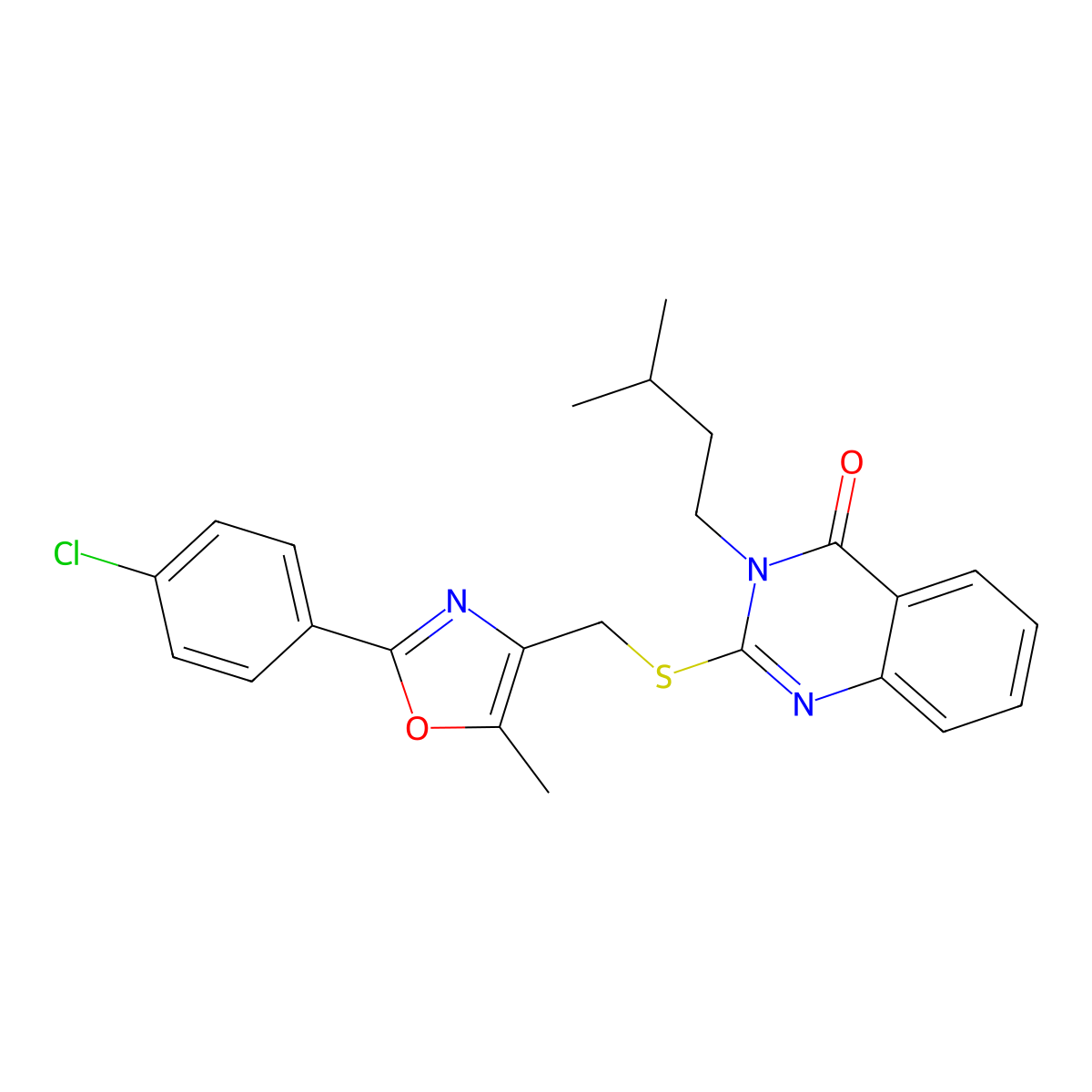 2-(((2-(4-chlorophenyl)-5-methyloxazol-4-yl)methyl)thio)-3-isopentylquinazolin-4(3H)-one molecular structure, CAS 1114646-10-4