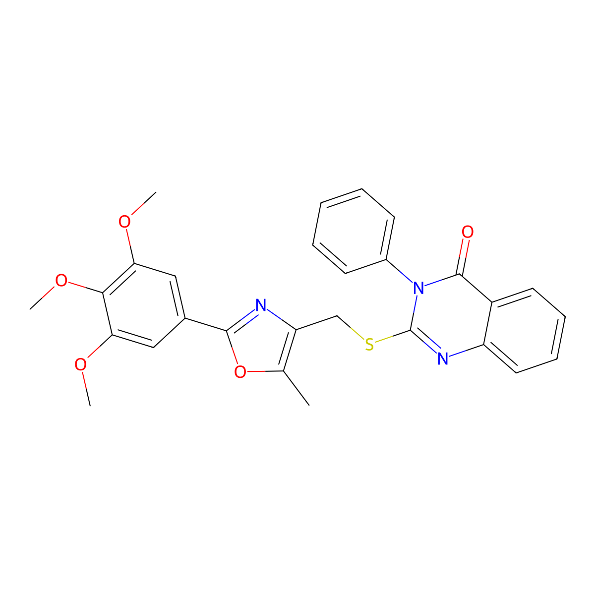 2-(((5-methyl-2-(3,4,5-trimethoxyphenyl)oxazol-4-yl)methyl)thio)-3-phenylquinazolin-4(3H)-one molecular structure, CAS 1114646-50-2