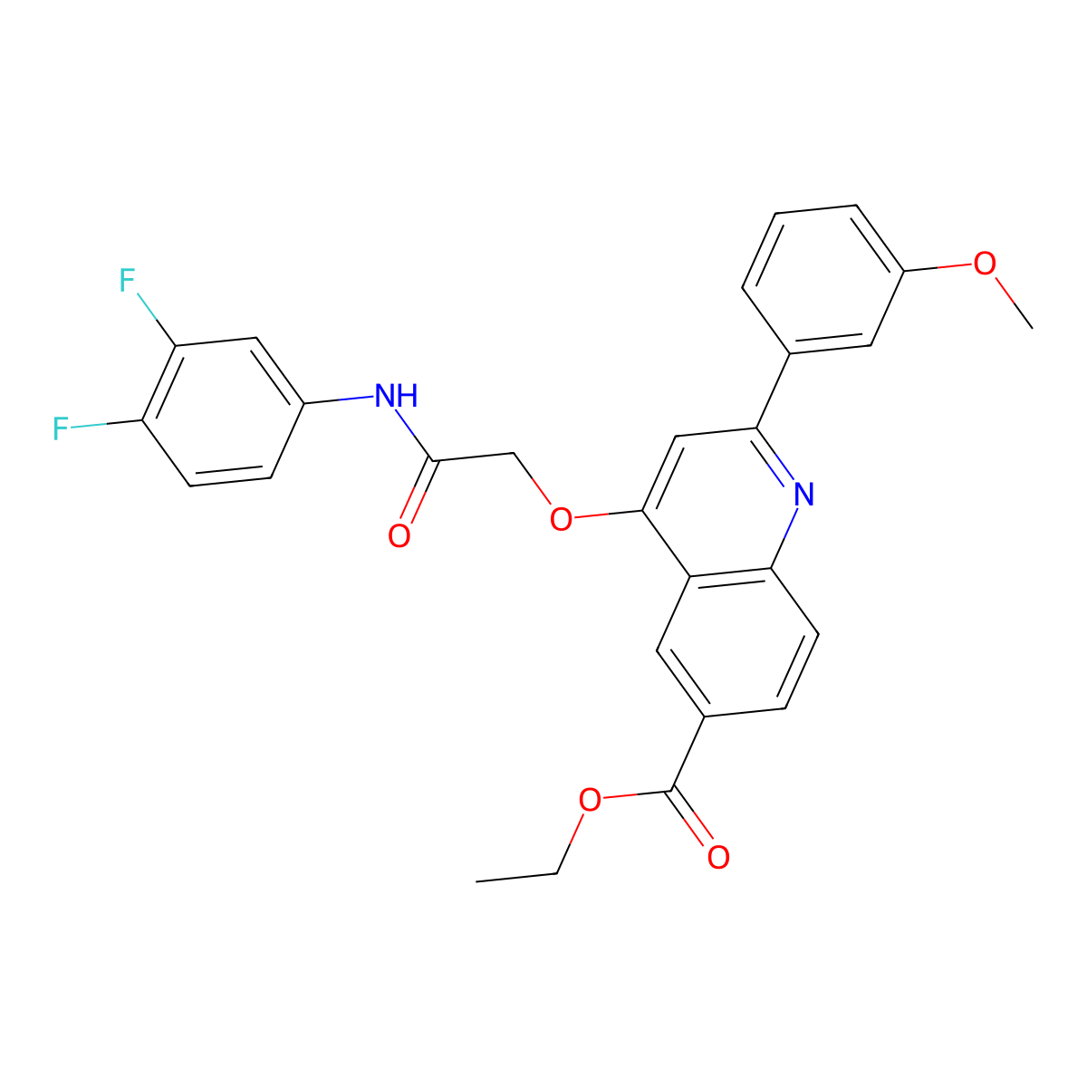 Ethyl 4-(2-((3,4-difluorophenyl)amino)-2-oxoethoxy)-2-(3-methoxyphenyl)quinoline-6-carboxylate molecular structure, CAS 1114646-99-9