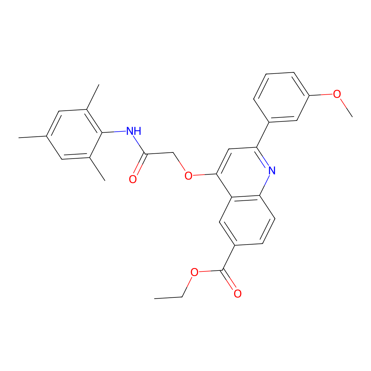 Ethyl 4-(2-(mesitylamino)-2-oxoethoxy)-2-(3-methoxyphenyl)quinoline-6-carboxylate molecular structure, CAS 1114647-07-2
