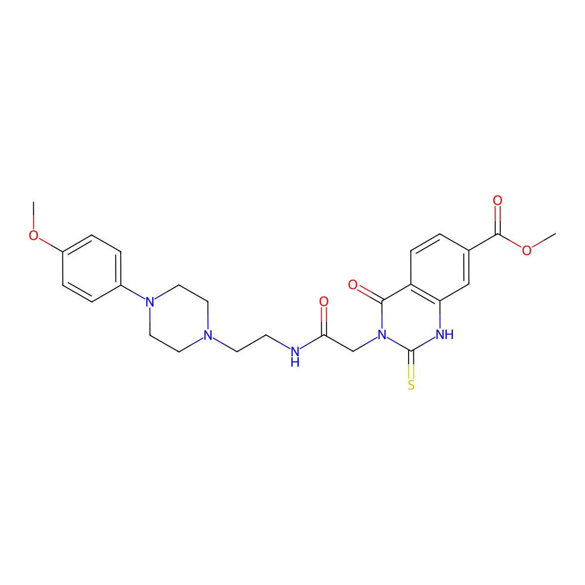 Methyl 3-(2-((2-(4-(4-methoxyphenyl)piperazin-1-yl)ethyl)amino)-2-oxoethyl)-4-oxo-2-thioxo-1,2,3,4-tetrahydroquinazoline-7-carboxylate molecular structure, CAS 1114647-18-5