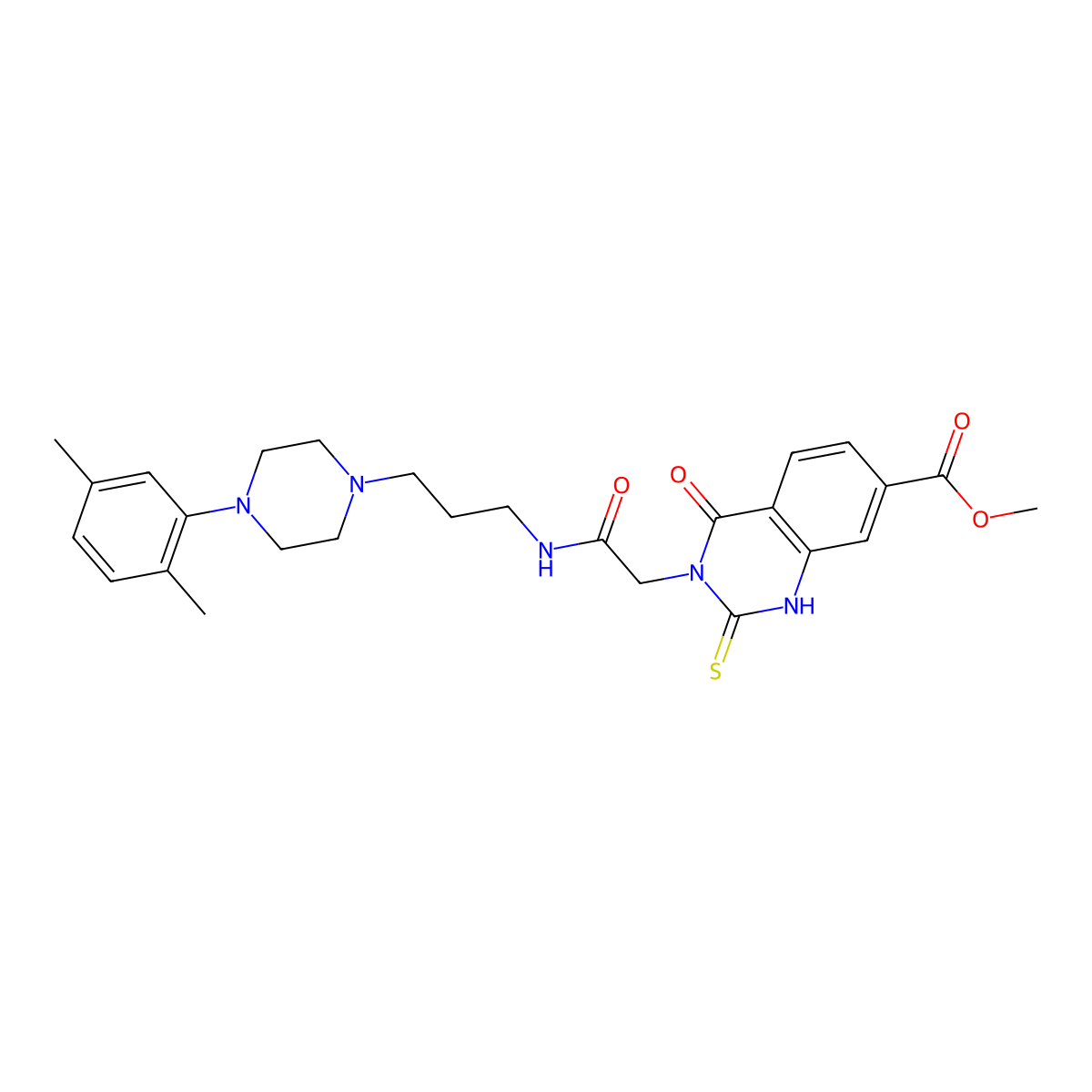 Methyl 3-(2-((3-(4-(2,5-dimethylphenyl)piperazin-1-yl)propyl)amino)-2-oxoethyl)-4-oxo-2-thioxo-1,2,3,4-tetrahydroquinazoline-7-carboxylate molecular structure, CAS 1114647-26-5