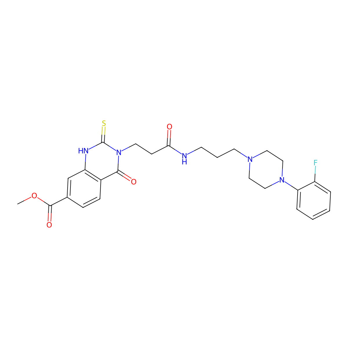 Methyl 3-(3-((3-(4-(2-fluorophenyl)piperazin-1-yl)propyl)amino)-3-oxopropyl)-4-oxo-2-thioxo-1,2,3,4-tetrahydroquinazoline-7-carboxylate molecular structure, CAS 1114647-50-5