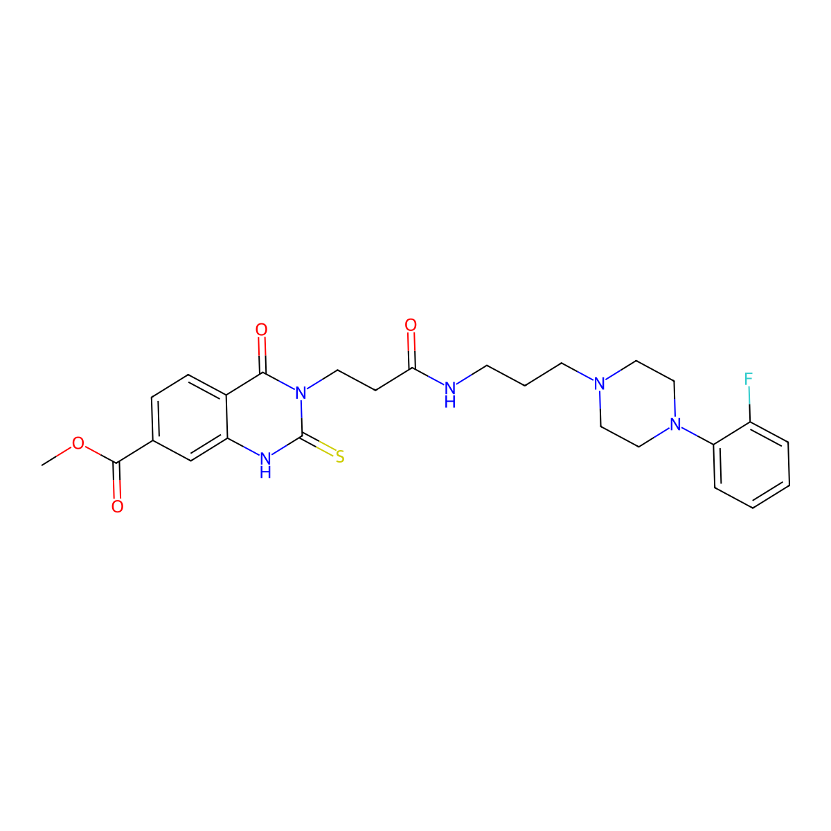 Methyl 3-(3-((3-(4-(2-fluorophenyl)piperazin-1-yl)propyl)amino)-3-oxopropyl)-4-oxo-2-thioxo-1,2,3,4-tetrahydroquinazoline-7-carboxylate molecular structure, CAS 1114647-50-5