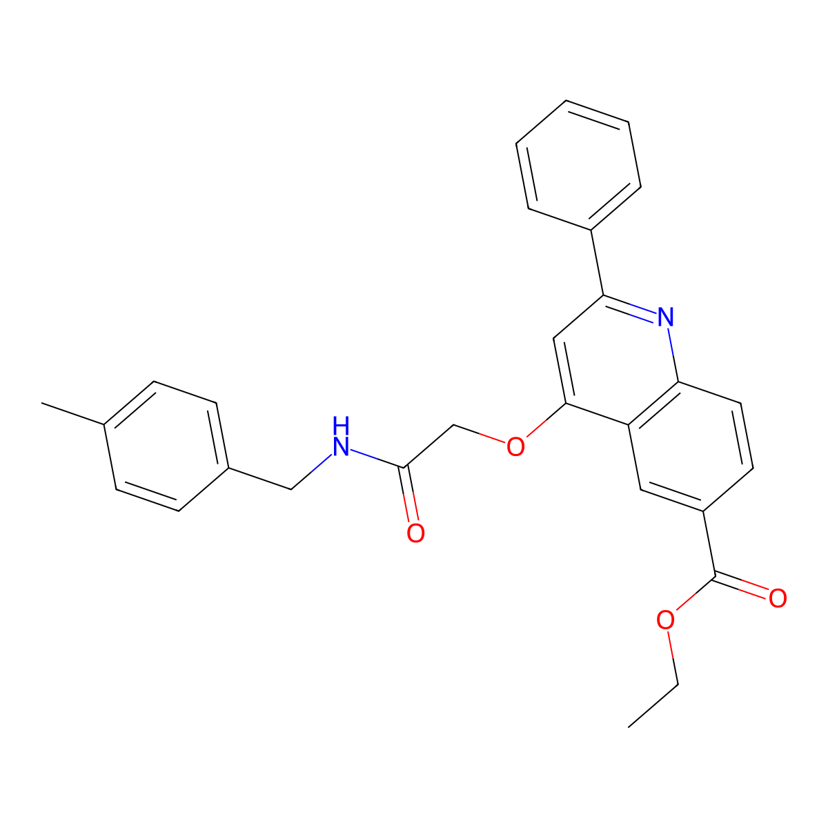 Ethyl 4-{2-[(4-methylbenzyl)amino]-2-oxoethoxy}-2-phenylquinoline-6-carboxylate molecular structure, CAS 1114647-55-0
