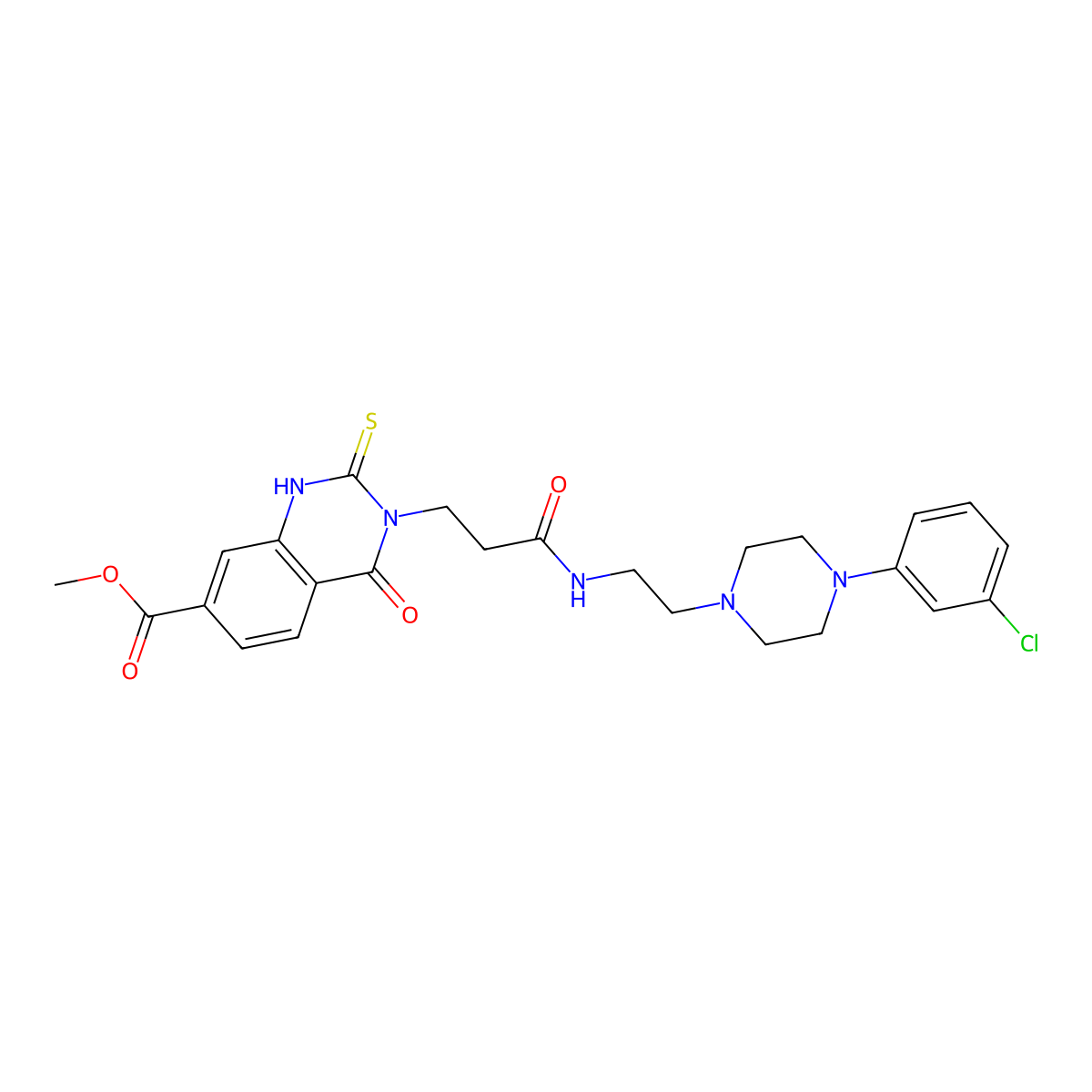 Methyl 3-(3-((2-(4-(3-chlorophenyl)piperazin-1-yl)ethyl)amino)-3-oxopropyl)-4-oxo-2-thioxo-1,2,3,4-tetrahydroquinazoline-7-carboxylate molecular structure, CAS 1114647-58-3