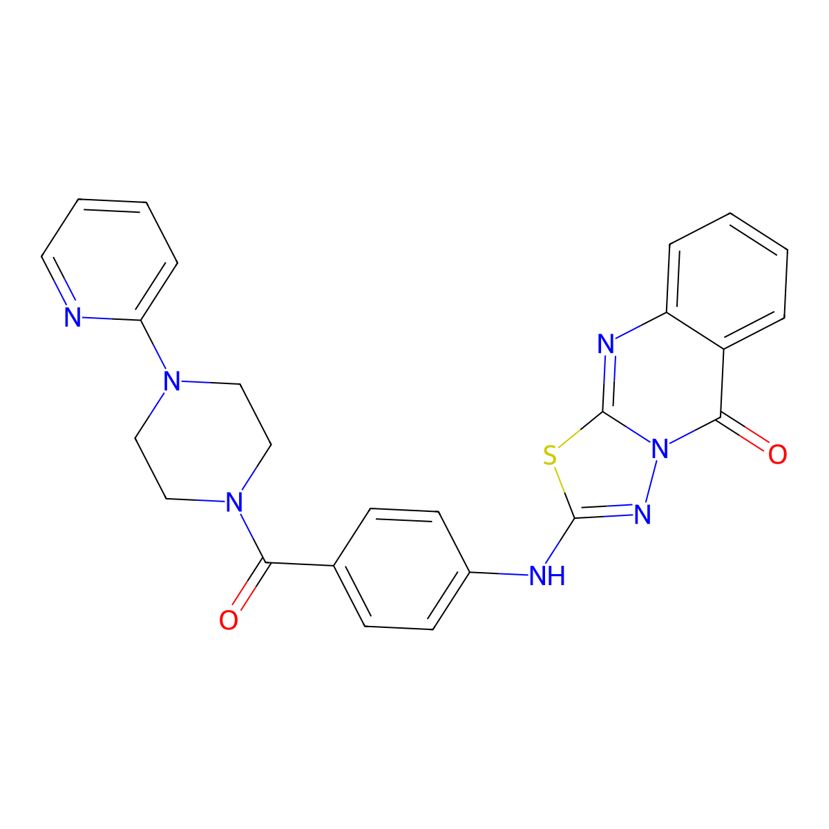 2-({4-[4-(pyridin-2-yl)piperazine-1-carbonyl]phenyl}amino)-5H-[1,3,4]thiadiazolo[2,3-b]quinazolin-5-one molecular structure, CAS 1114647-59-4