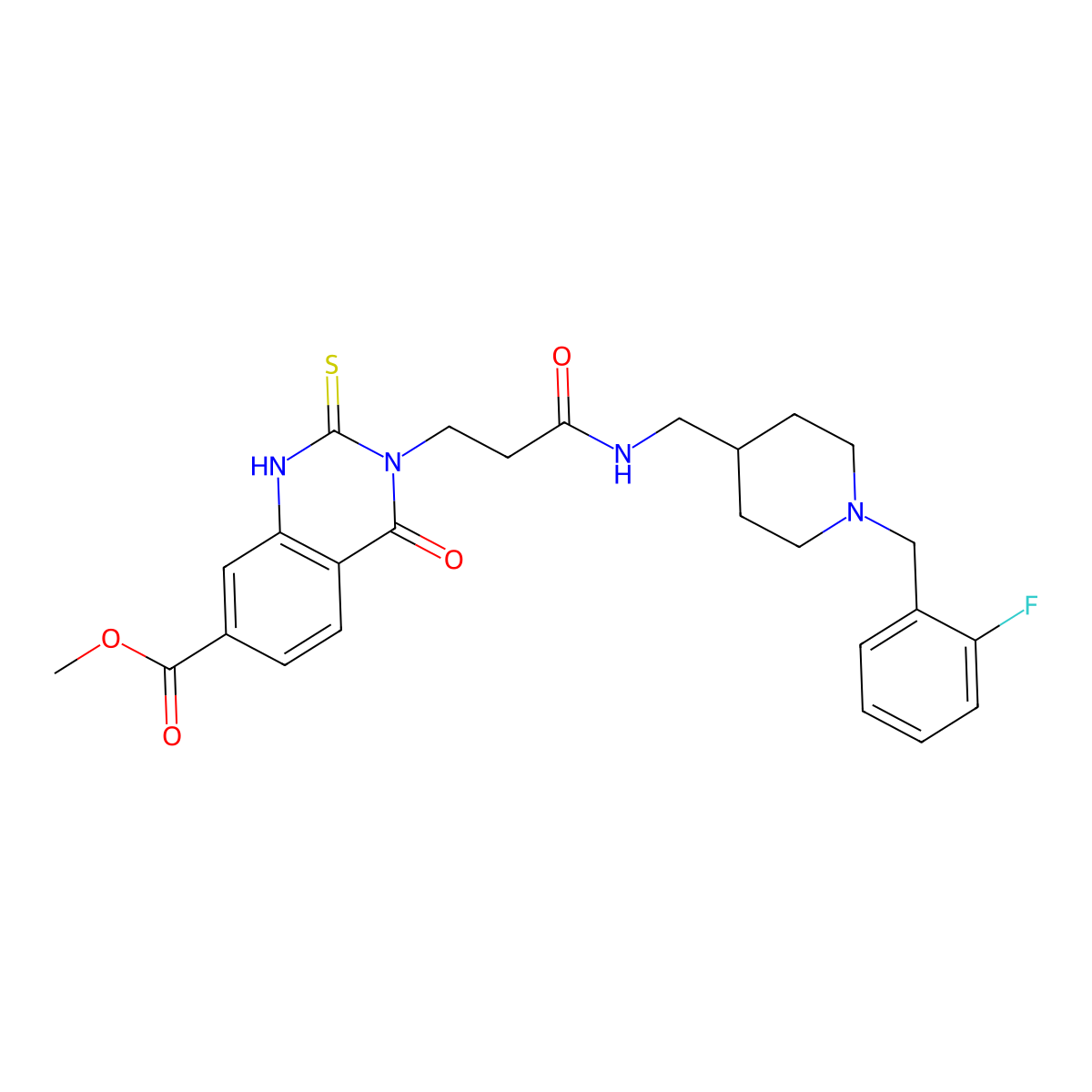 Methyl 3-(3-(((1-(2-fluorobenzyl)piperidin-4-yl)methyl)amino)-3-oxopropyl)-4-oxo-2-thioxo-1,2,3,4-tetrahydroquinazoline-7-carboxylate molecular structure, CAS 1114647-66-3
