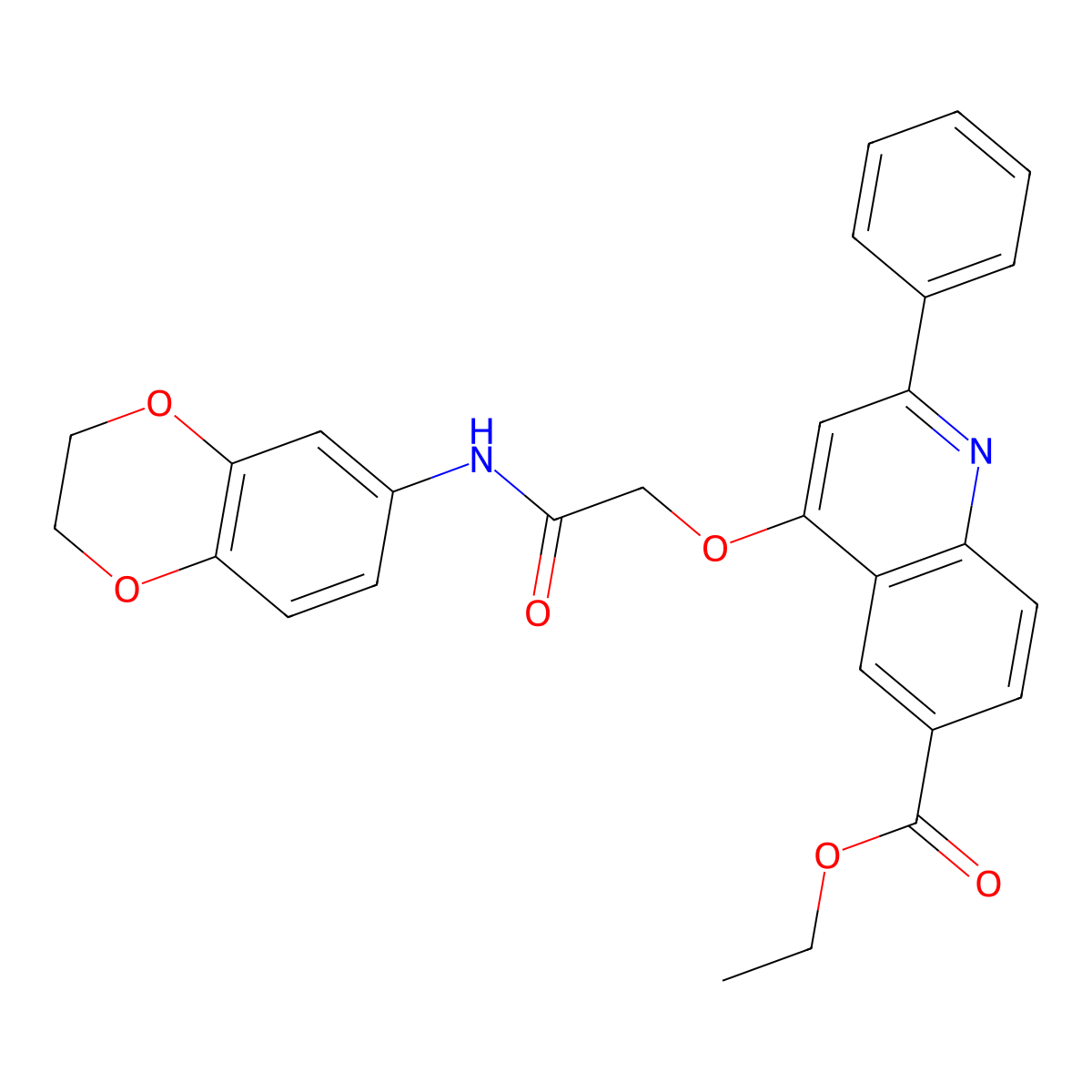Ethyl 4-{[(2,3-dihydro-1,4-benzodioxin-6-yl)carbamoyl]methoxy}-2-phenylquinoline-6-carboxylate molecular structure, CAS 1114647-71-0