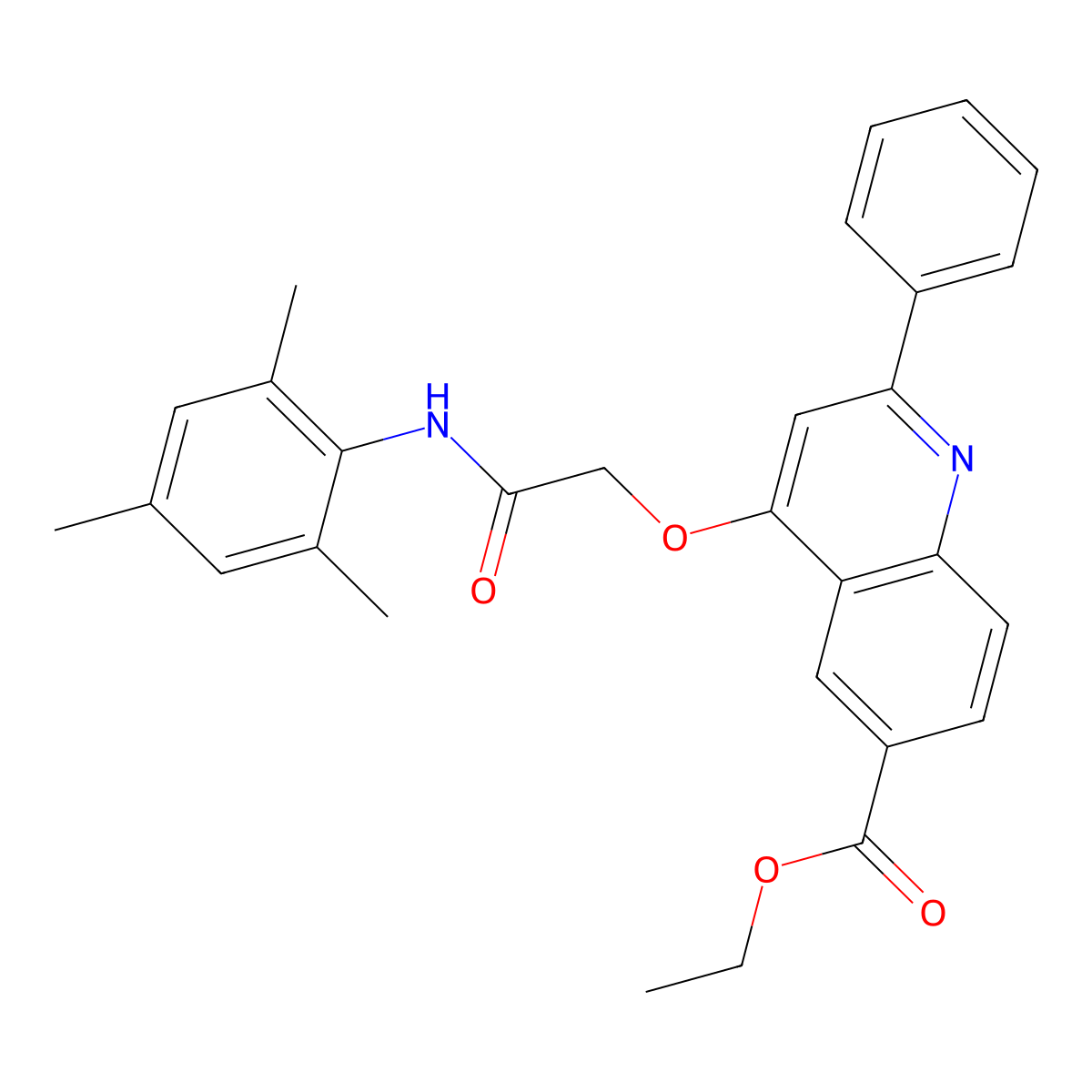 Ethyl 4-(2-(mesitylamino)-2-oxoethoxy)-2-phenylquinoline-6-carboxylate molecular structure, CAS 1114647-95-8