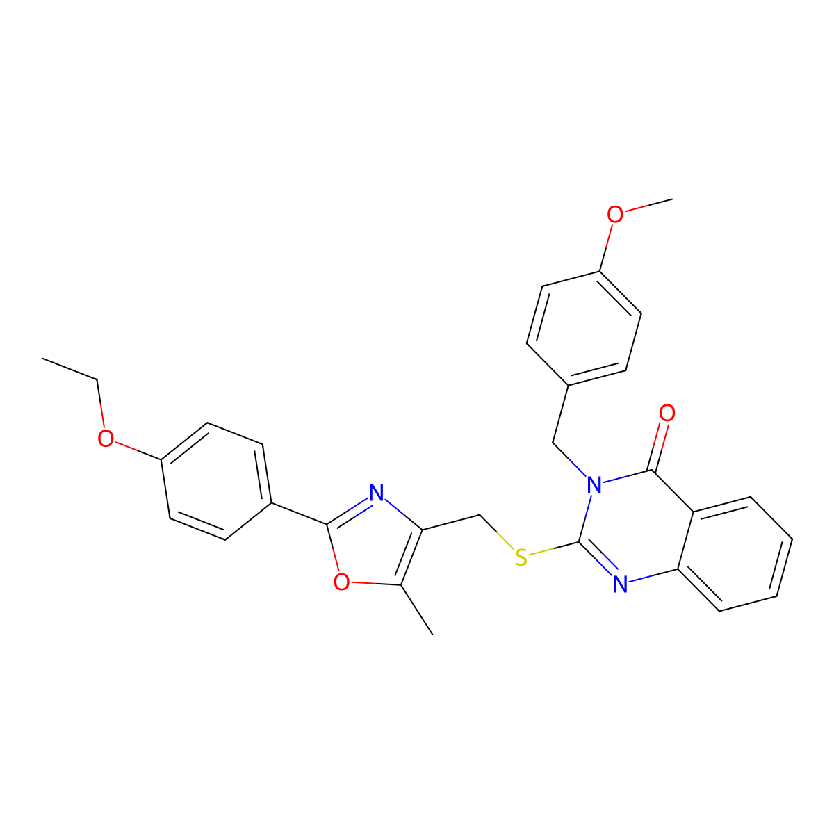2-(((2-(4-ethoxyphenyl)-5-methyloxazol-4-yl)methyl)thio)-3-(4-methoxybenzyl)quinazolin-4(3H)-one molecular structure, CAS 1114648-09-7