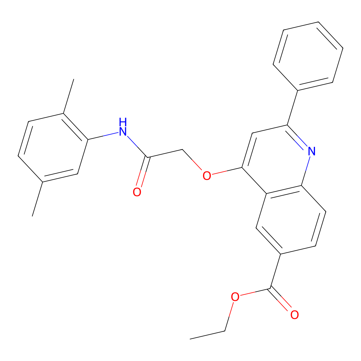 Ethyl 4-(2-((2,5-dimethylphenyl)amino)-2-oxoethoxy)-2-phenylquinoline-6-carboxylate molecular structure, CAS 1114648-58-6