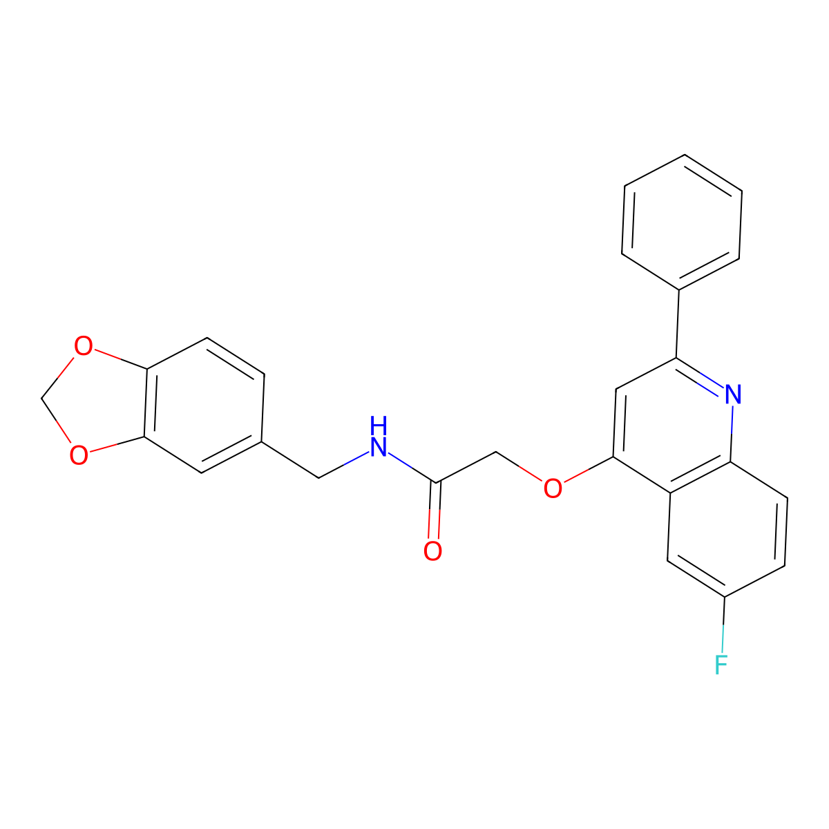 N-[(2H-1,3-benzodioxol-5-yl)methyl]-2-[(6-fluoro-2-phenylquinolin-4-yl)oxy]acetamide molecular structure, CAS 1114648-74-6
